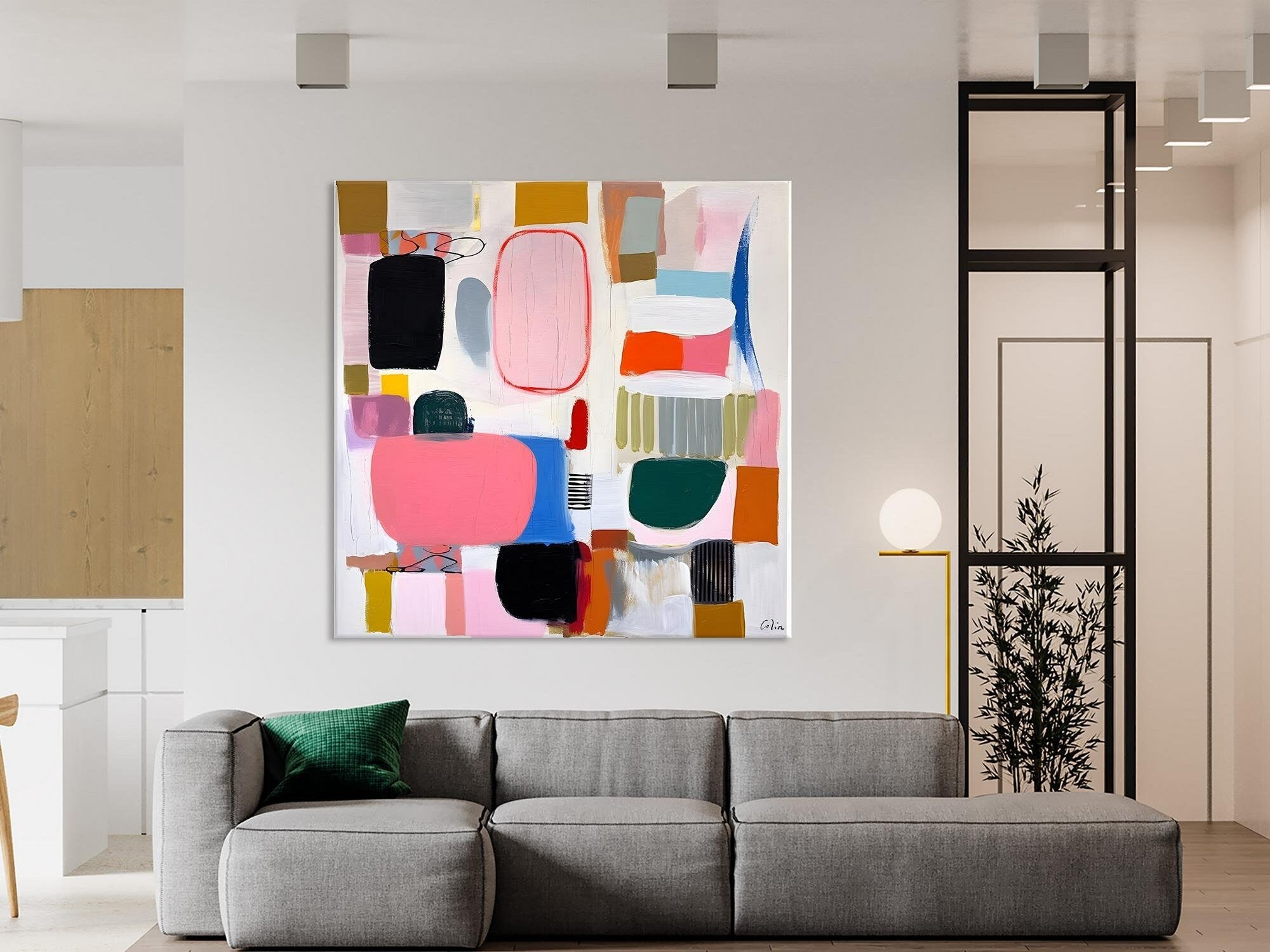 Modern Geometric Acrylic Wall Art - Large Abstract Canvas Painting for Bedroom Decor | Contemporary Original Artwork for Living Room & Office