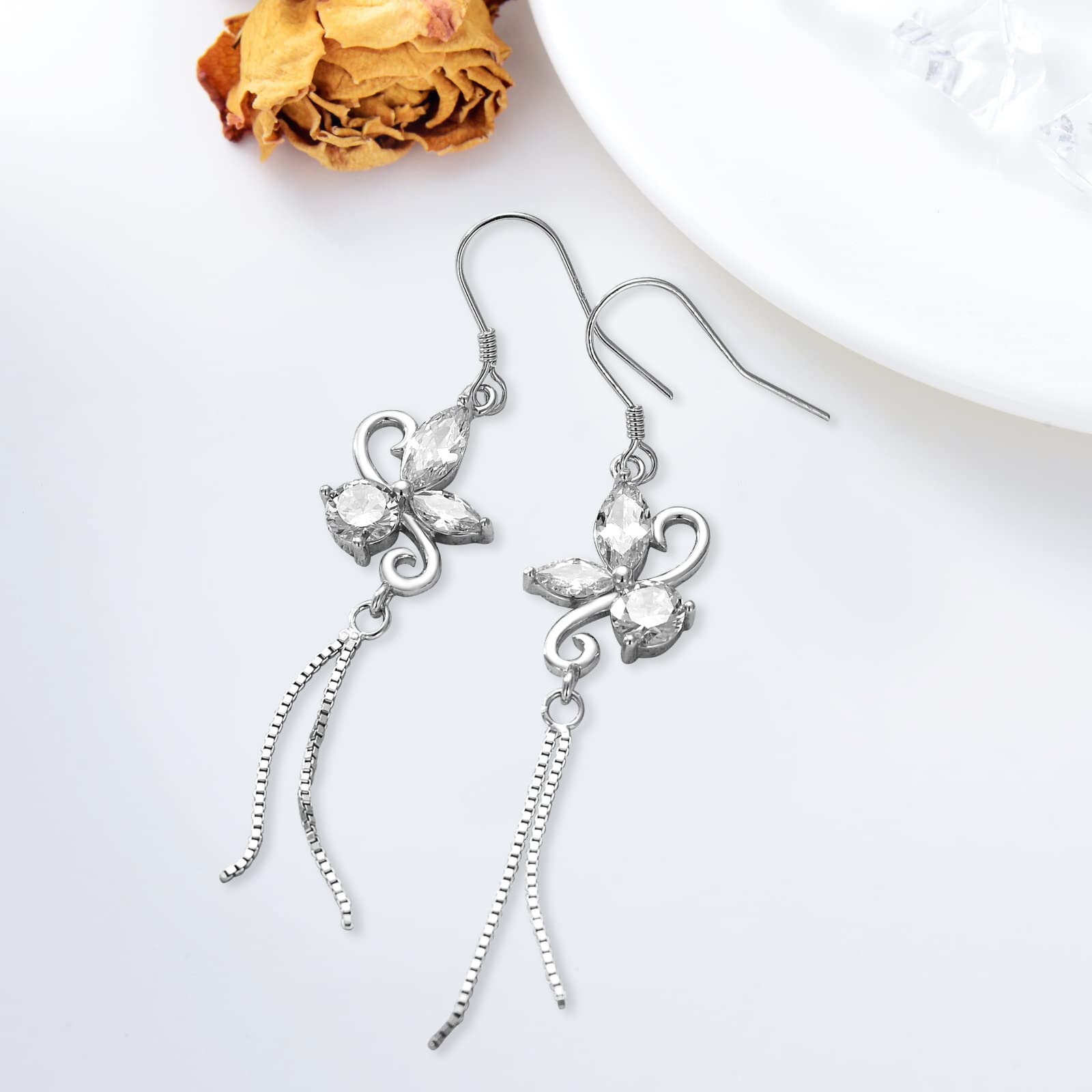925 Sterling Silver Butterfly Dangle Drop Earrings with Birthstone | Christmas & Birthday Gifts for Women, Wife, Girlfriend | Elegant Jewelry for Parties, Weddings & Special Occasions