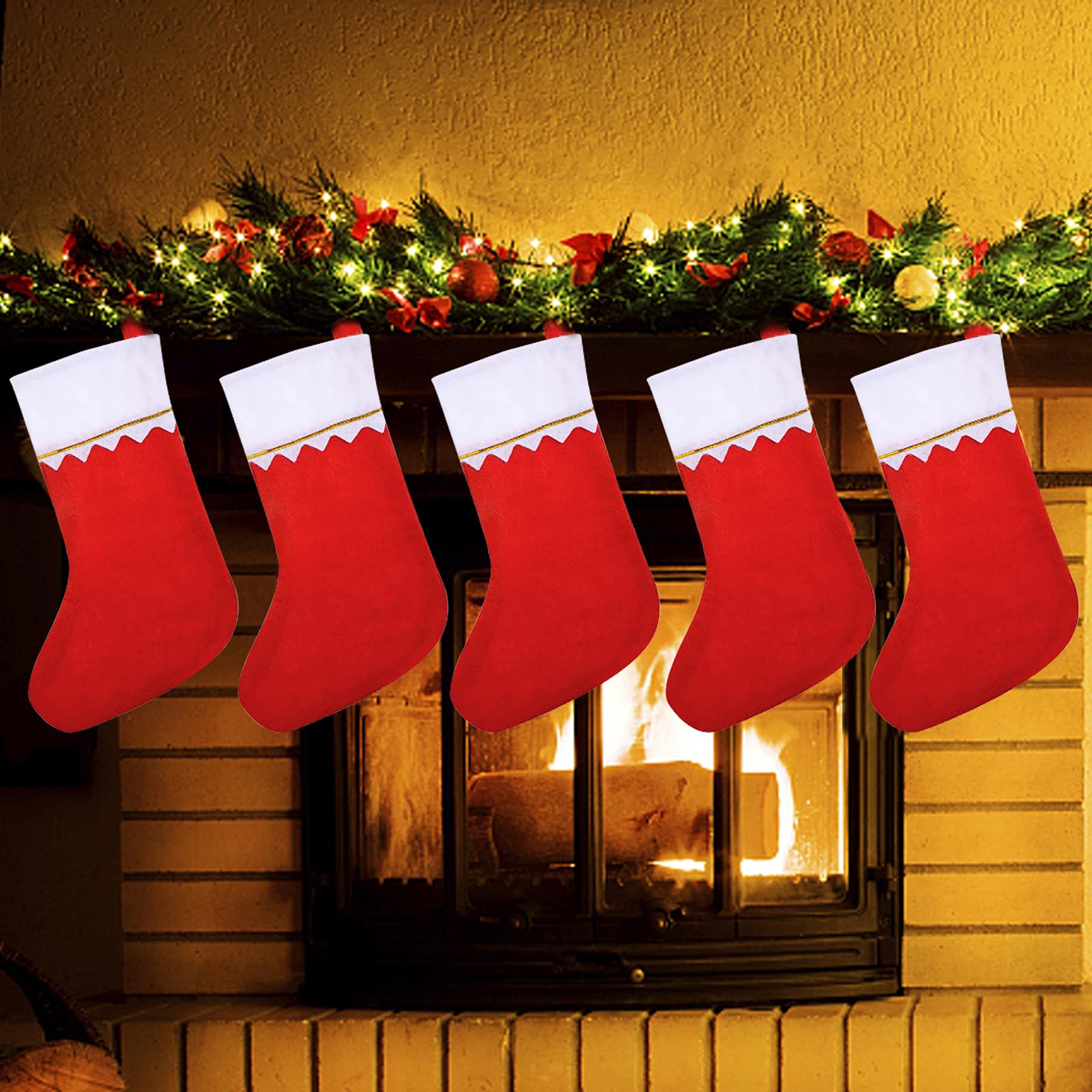 Wittocs 12 Pack Red Felt Christmas Stockings Bulk - Holiday Decorations for Fireplace Mantel, Tree Decor, Gift Giving & Festive Home Decor