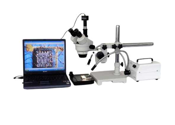 Amscope SM-3T 7X-45X Trinocular Stereo Zoom Microscope with Single Arm Boom Stand - Professional Lab, Jewelry Inspection, PCB Repair & Biological Research Tool