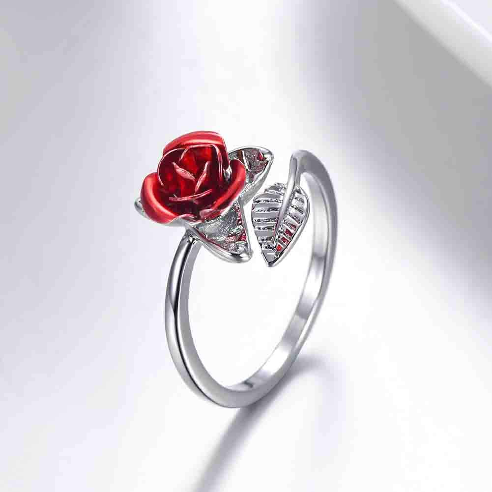 Exquisite Rose Flower Open Adjustable Ring for Women - Silver Love Wedding Engagement Jewelry Gift | Perfect for Valentine's Day, Anniversaries & Romantic Occasions