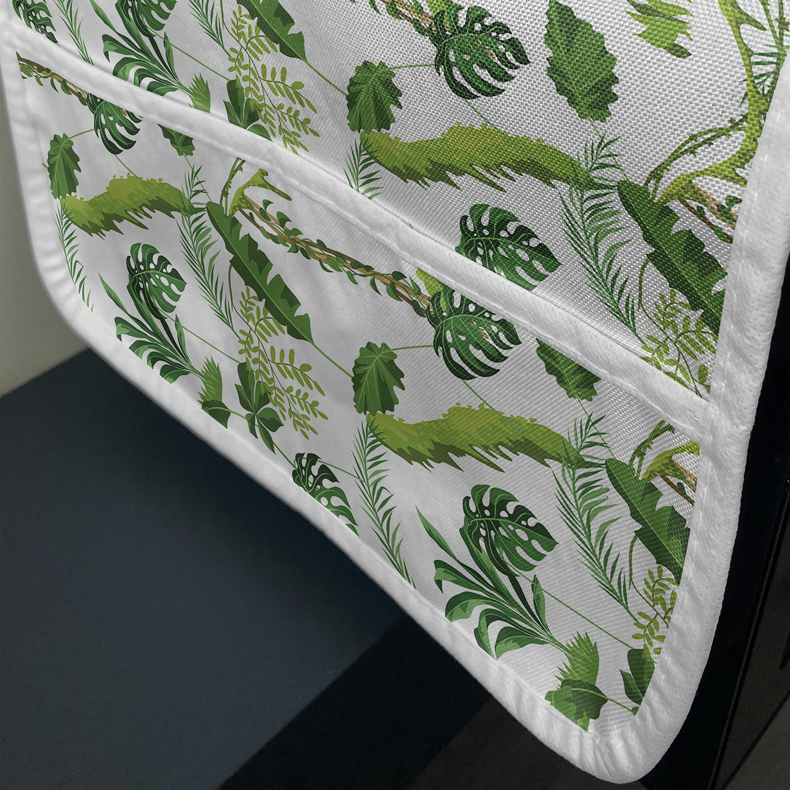 Ambesonne Tropical Microwave Cover - Waterproof Jungle Foliage Design with Pockets | Coconut Palm & Monstera Leaf Pattern | 36x12 Inch Lime Green & White Kitchen Organizer | Perfect for Microwave Protection & Stylish Kitchen Decor