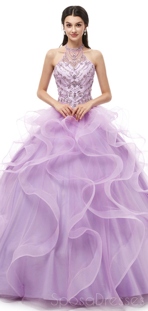 Elegant Lilac Beaded Quinceanera Dress with Halter Neckline - Formal Evening Gown for Prom, Sweet 16, Homecoming & Special Occasions (Style 12101)