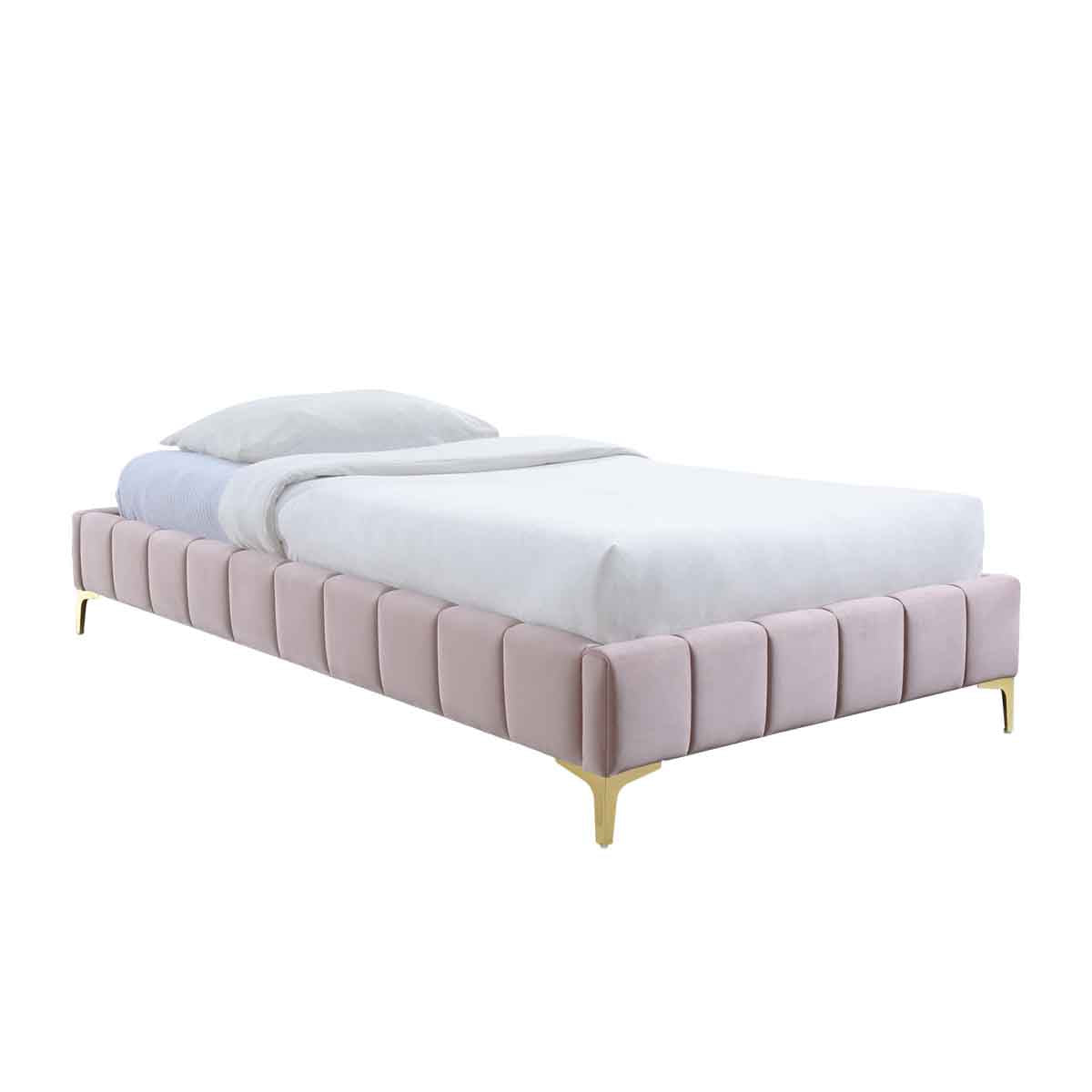 Georgia Velvet King Single Bed Frame (Blush) - Luxurious Upholstered Bed Frame for Small Spaces, Perfect for Guest Rooms, Apartments & Dormitories