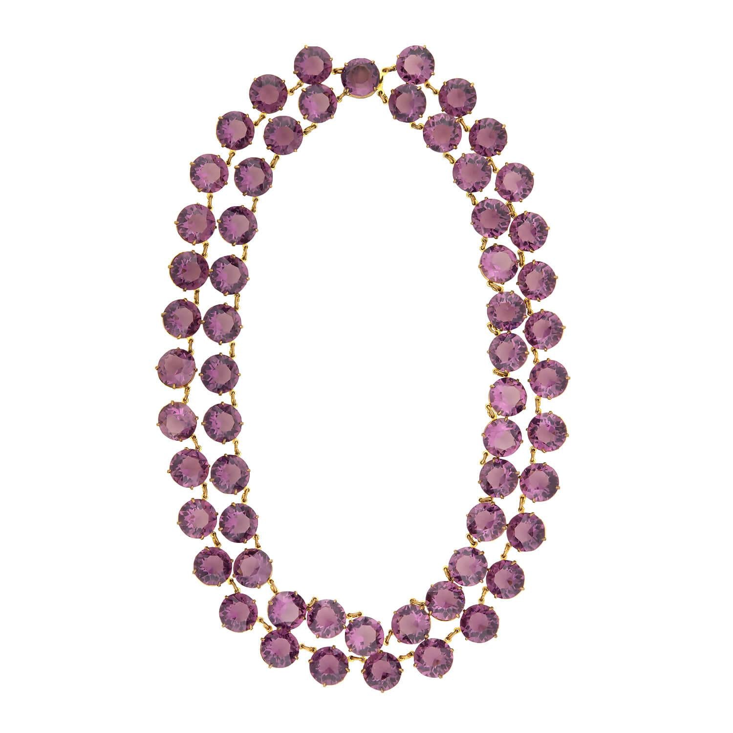 Vintage Brass Purple Glass Double Strand Necklace - Elegant Boho Jewelry for Women, Perfect for Parties, Weddings & Everyday Wear