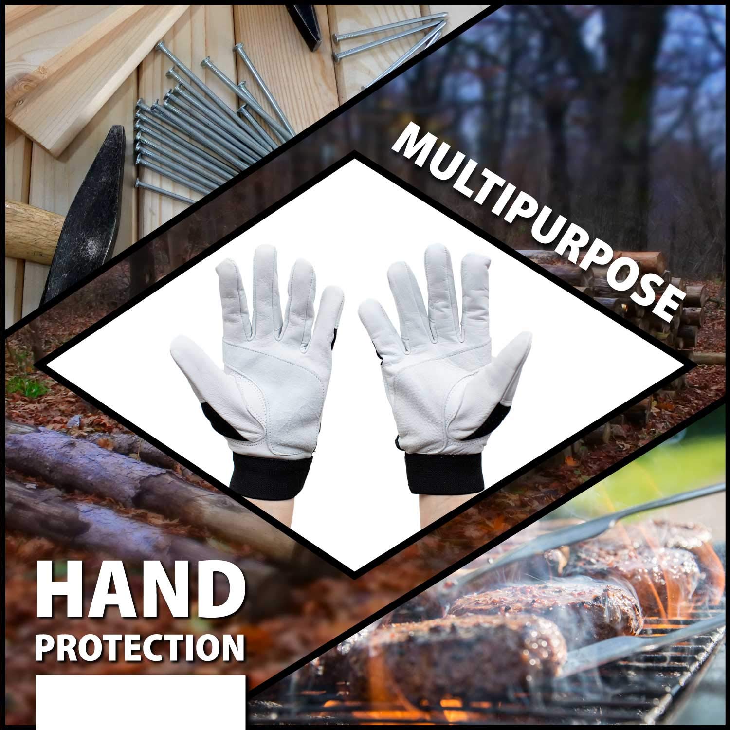 Keystone Reinforced Work Gloves - Double Palm Protection, Breathable Stretch Fabric, Secure Hook & Loop Closure - Premium Goat Leather for Construction, Landscaping & DIY Projects (Size L/XL, 10 Pairs/20 Gloves)