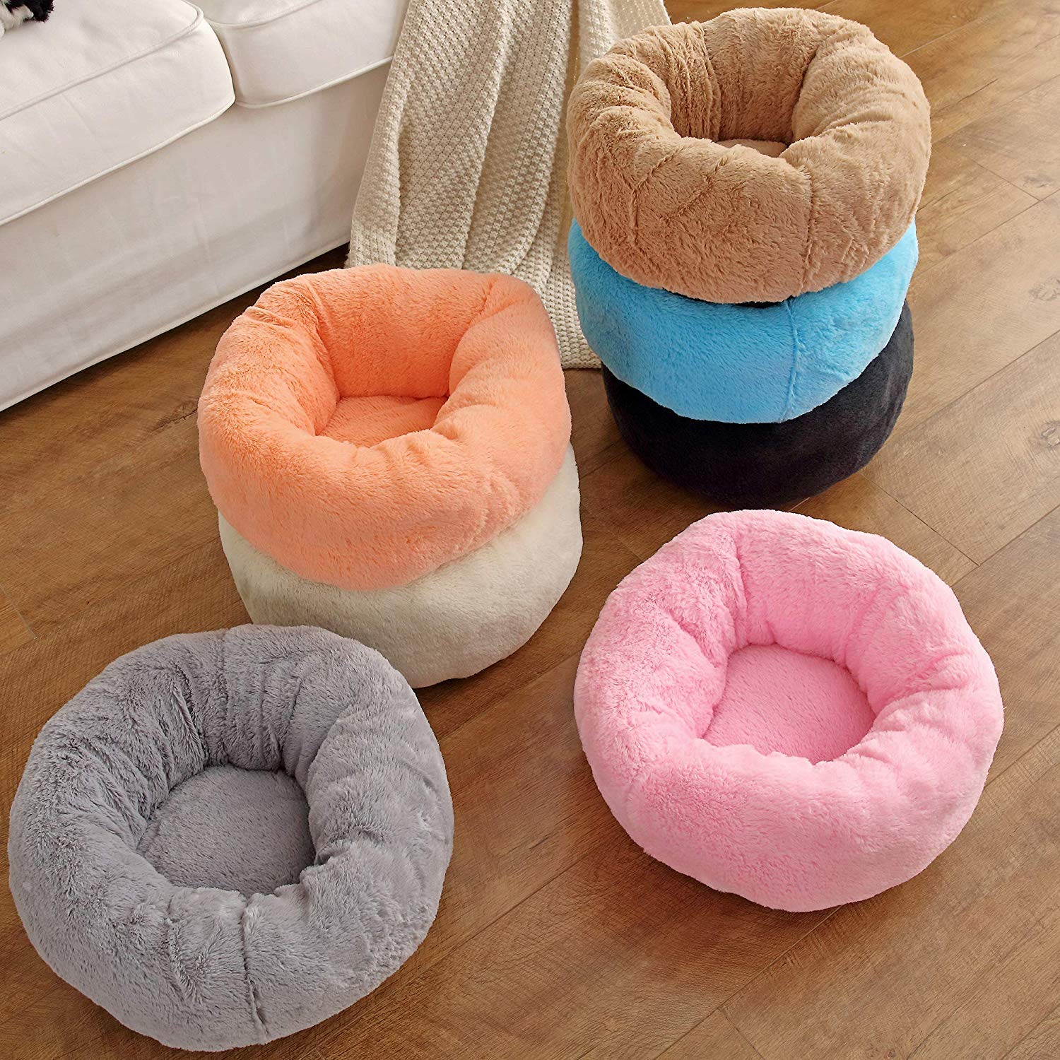 Luxury Fluffy Plush Round Pet Bed for Cats & Dogs - Self-Warming Donut Cushion with Orthopedic Support & Faux Fur - Improved Sleep & Joint Relief - Perfect for Bedrooms, Living Rooms & Pet Carriers (50