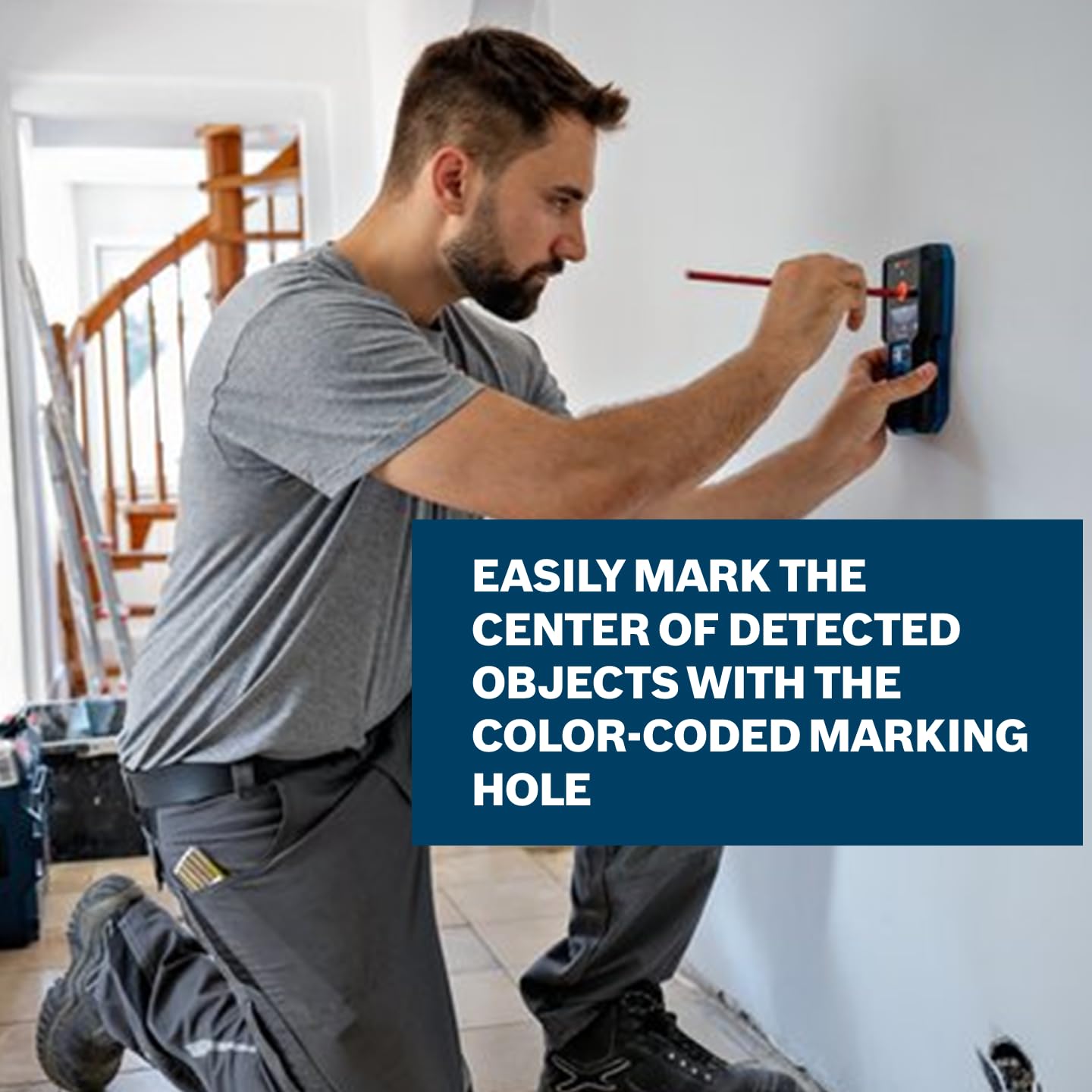 BOSCH GMS120-27 Professional Wall Scanner & Stud Finder - Detects Wood, Metal & Live Wires Behind Drywall - Includes 2 AA Batteries & Storage Pouch - Perfect for Home Renovation & DIY Projects