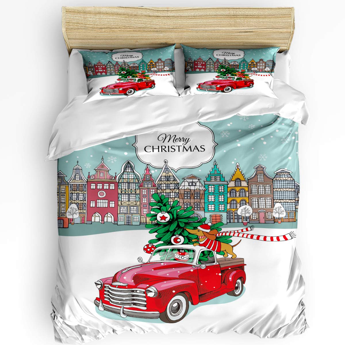 Plelat King 3-Piece Christmas Themed Duvet Cover Set for Kids - Soft Bedding Set Includes 1 Duvet Cover & 2 Pillowcases (Twin/Full/Queen) | Perfect for Boys & Girls Bedrooms, Holiday Decor & Cozy Winter Nights