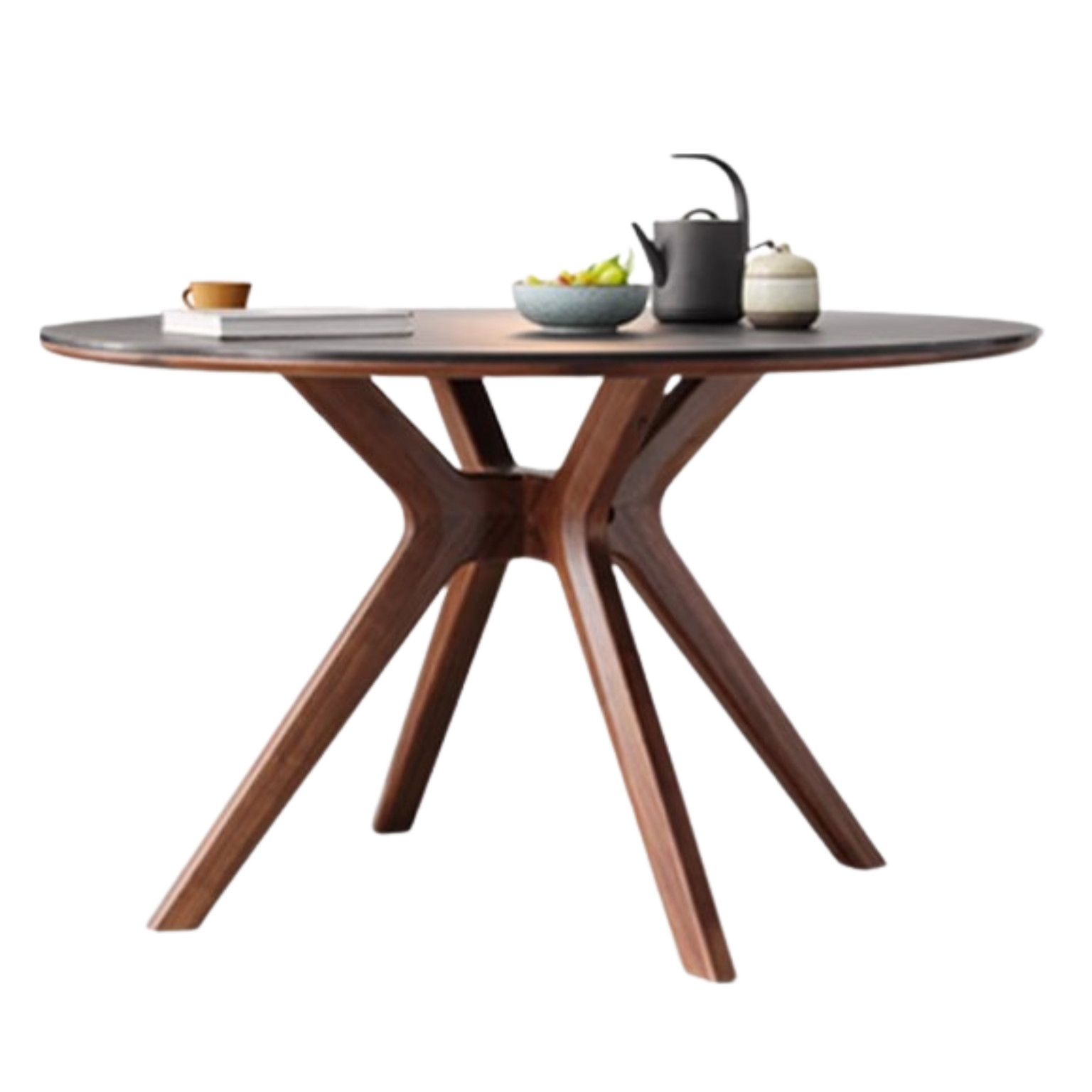 47.2x47.2x29.9 inch / 120x120x76 сm / Rich Dark Walnut color / Top Black color / Dining Table Slate top