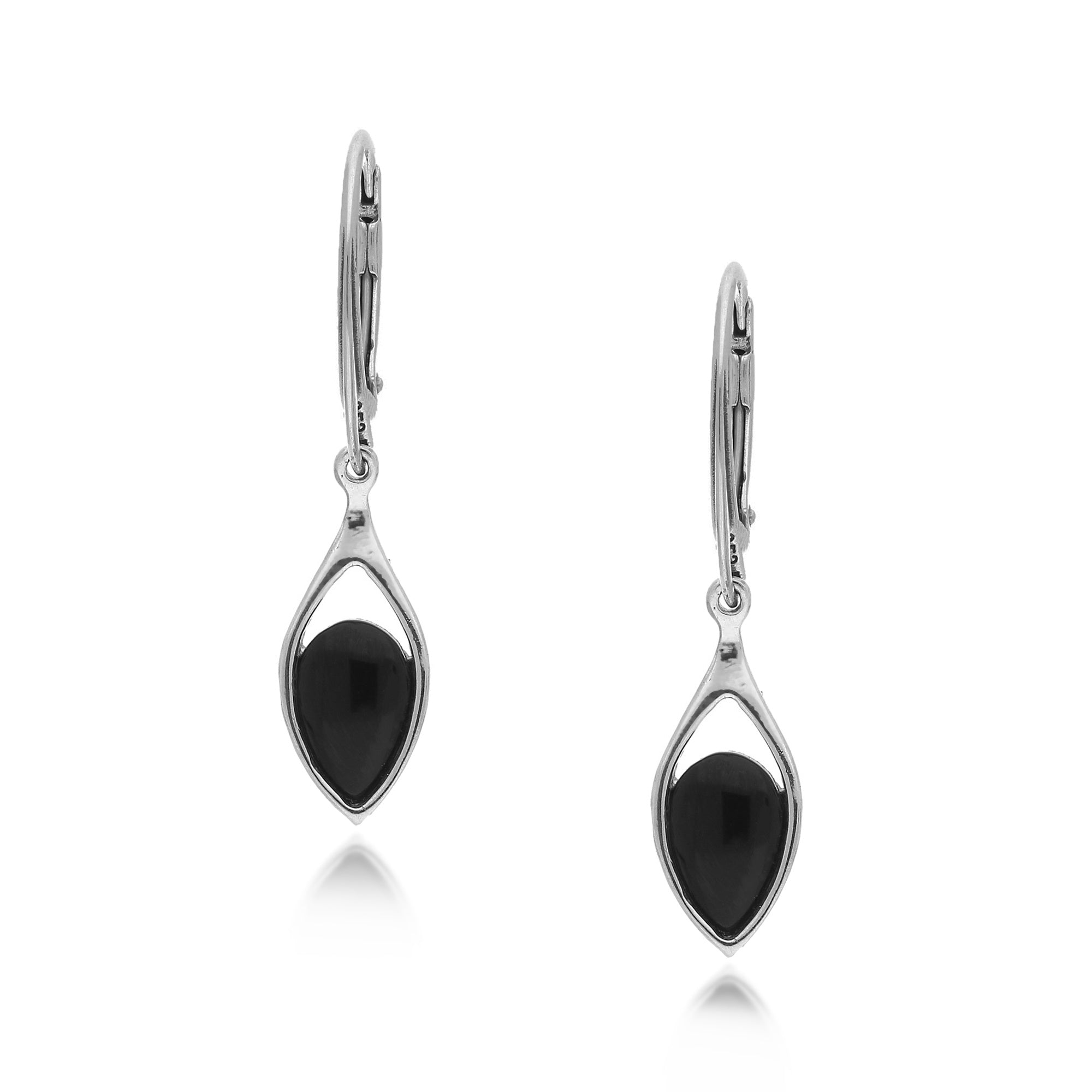 Whitby Jet Drop Earrings - Sterling Silver Short Shank Dangle Earrings for Women | Elegant Gothic Jewelry for Evening Wear & Special Occasions