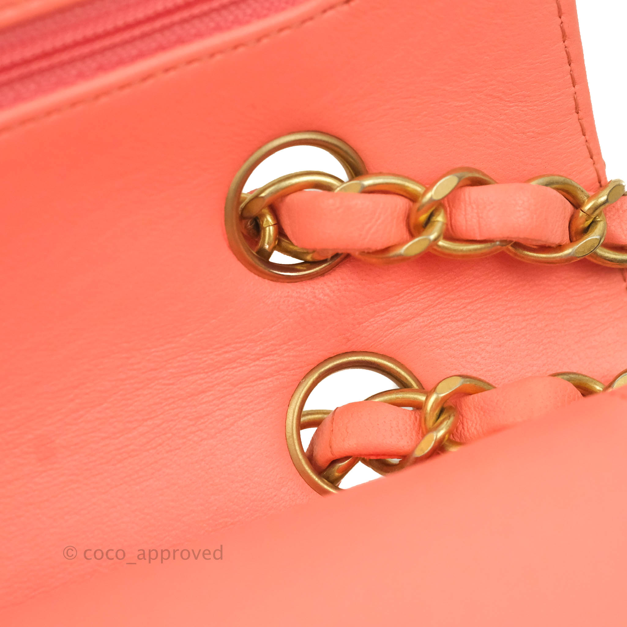 Chanel Classic M/L Medium Chevron Double Flap Bag in Coral Pink Lambskin with Aged Gold Hardware - Luxury Shoulder Bag for Women, Perfect for Parties, Weddings & Special Occasions