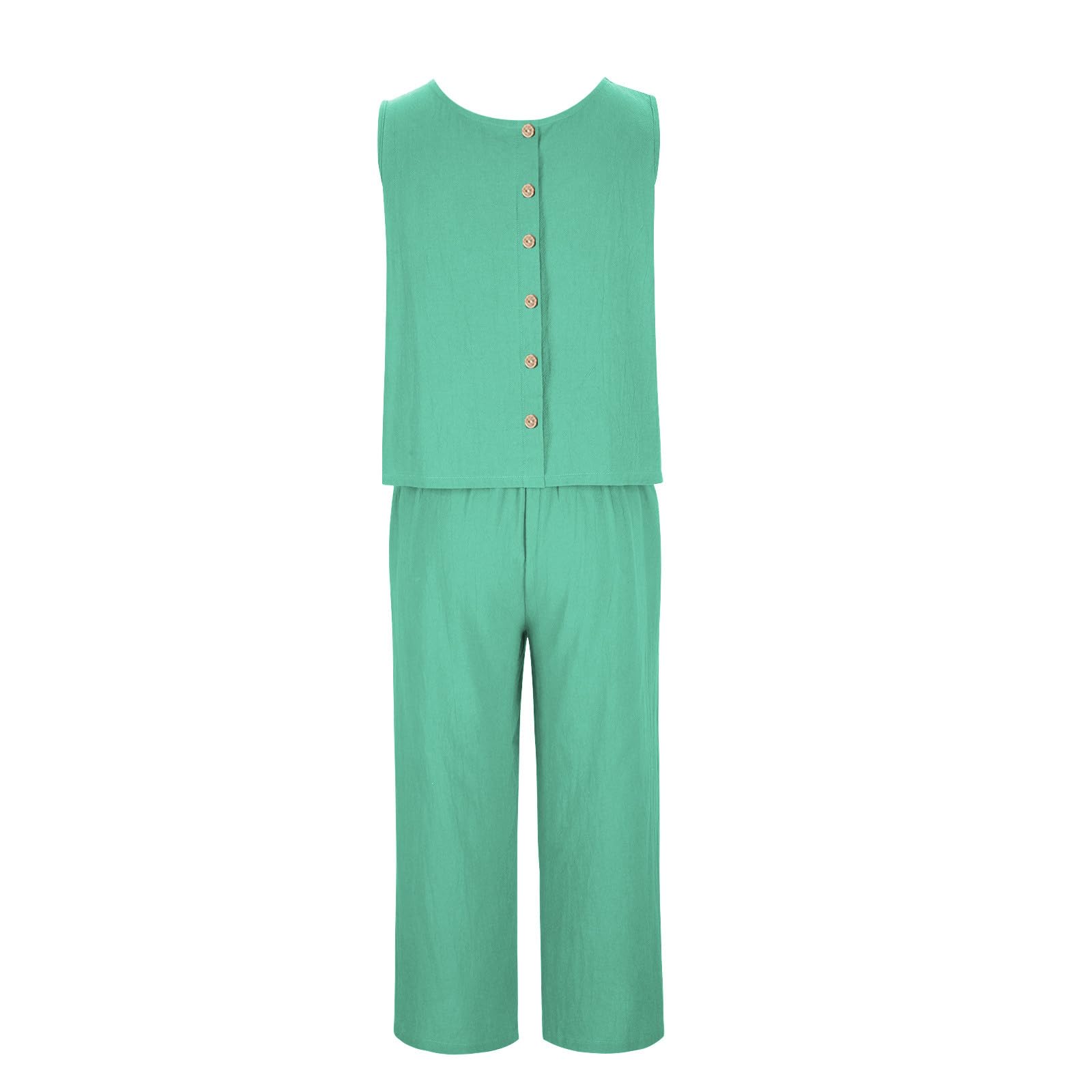 Women's 2-Piece Summer Outfit - Linen Crop Top & High Waist Wide Leg Capri Pants Set | Lounge Wear, Casual Matching Sets for Women | Perfect for Beach Vacation, Yoga & Relaxing at Home