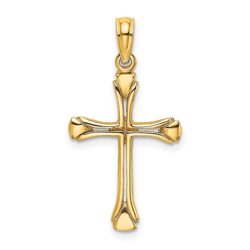 14K Yellow Gold Cross Pendant with Triangle Tips & Cut-Out Design - Elegant Religious Jewelry for Women, Perfect for Gifts, Baptisms & Everyday Wear