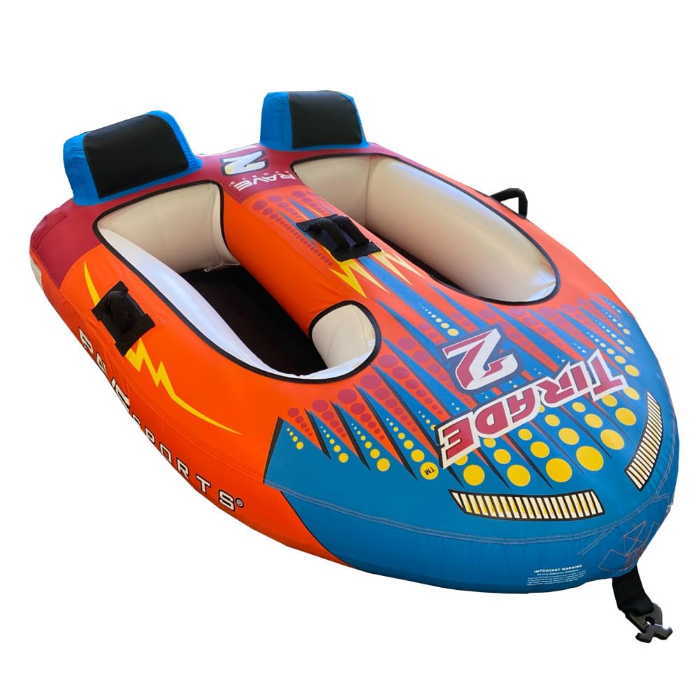 RAVE Sports Tirade II Inflatable Boat Towable Tube - 1-2 Rider Water Sports Towable for Lakes & Rivers, Perfect for Summer Fun & Family Adventures