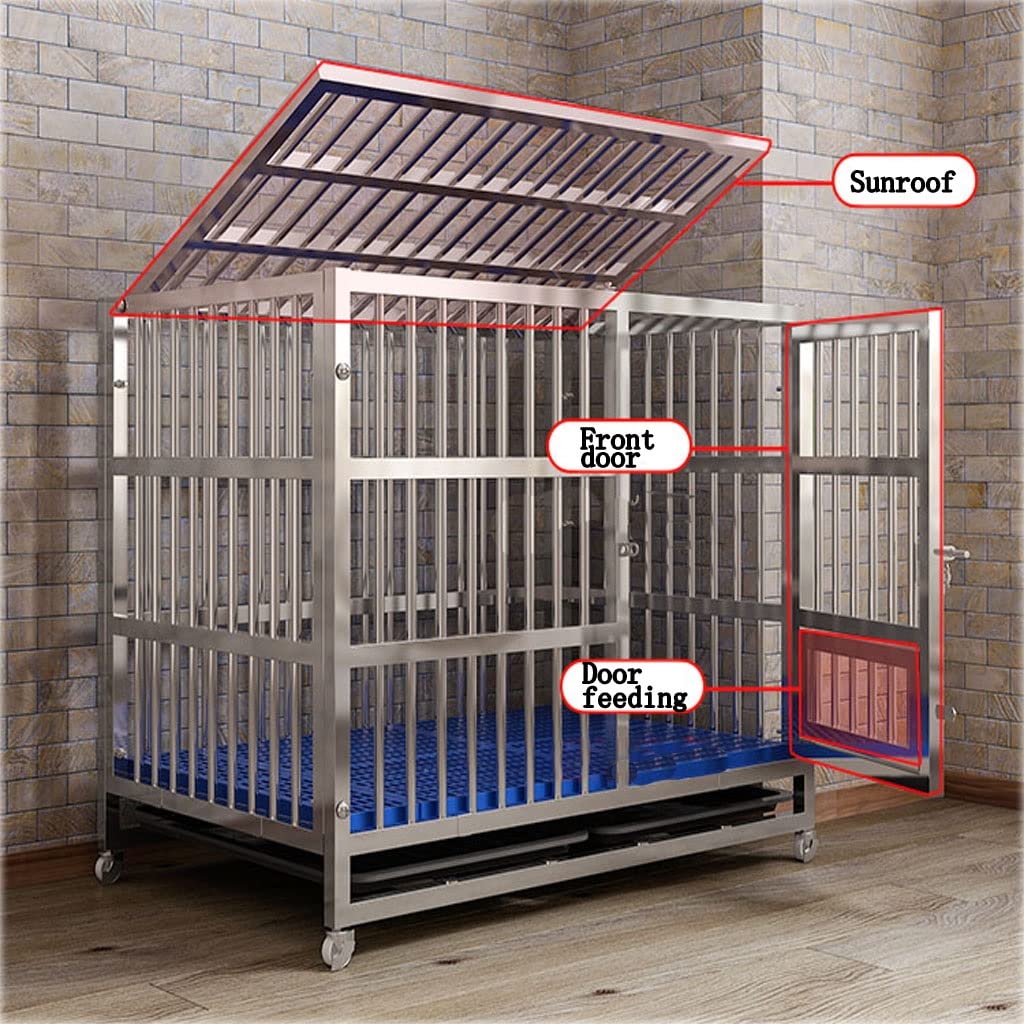 Heavy Duty Dog Cage - Sturdy Black Metal Kennel with Wheels & Removable Tray for Small Medium Dogs - Indoor Outdoor Pet Crate (62