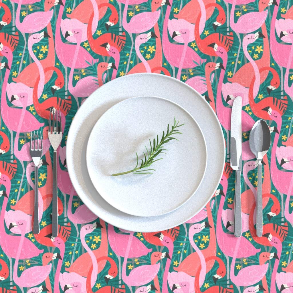 Premium Cotton Sateen Tablecloth 70x90 Inches - Tropical Flamingo Pink Summer Beach Print, Modern Jungle Bird Design for Dining Room Decor, Outdoor Picnic, and Coastal Home Styling