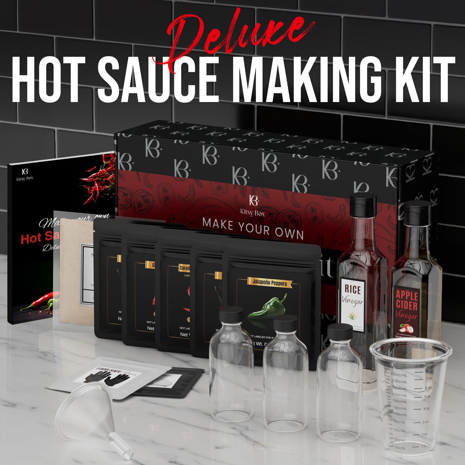 DIY Hot Sauce Making Kit - Premium Gourmet Set with 5 Peppers (Carolina Reaper, Ghost, Habanero, Chipotle, Jalapeno) | Includes Ingredients & Recipe Book | Perfect Gift for Hot Sauce Lovers | Home Cooking & Spicy Food Enthusiasts