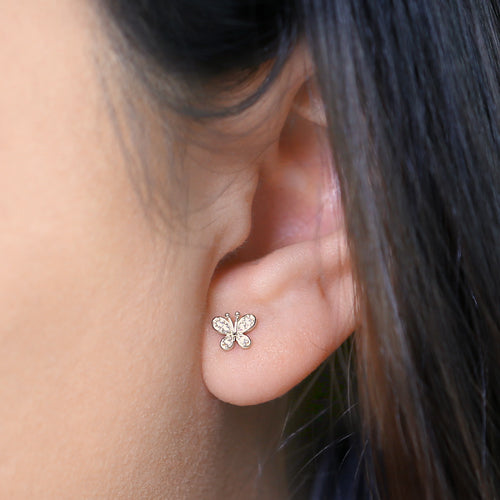 14K Yellow Gold Round Aurore Butterfly Cubic Zirconia Stud Earrings for Women - Elegant Gift for Birthday, Anniversary & Special Occasions