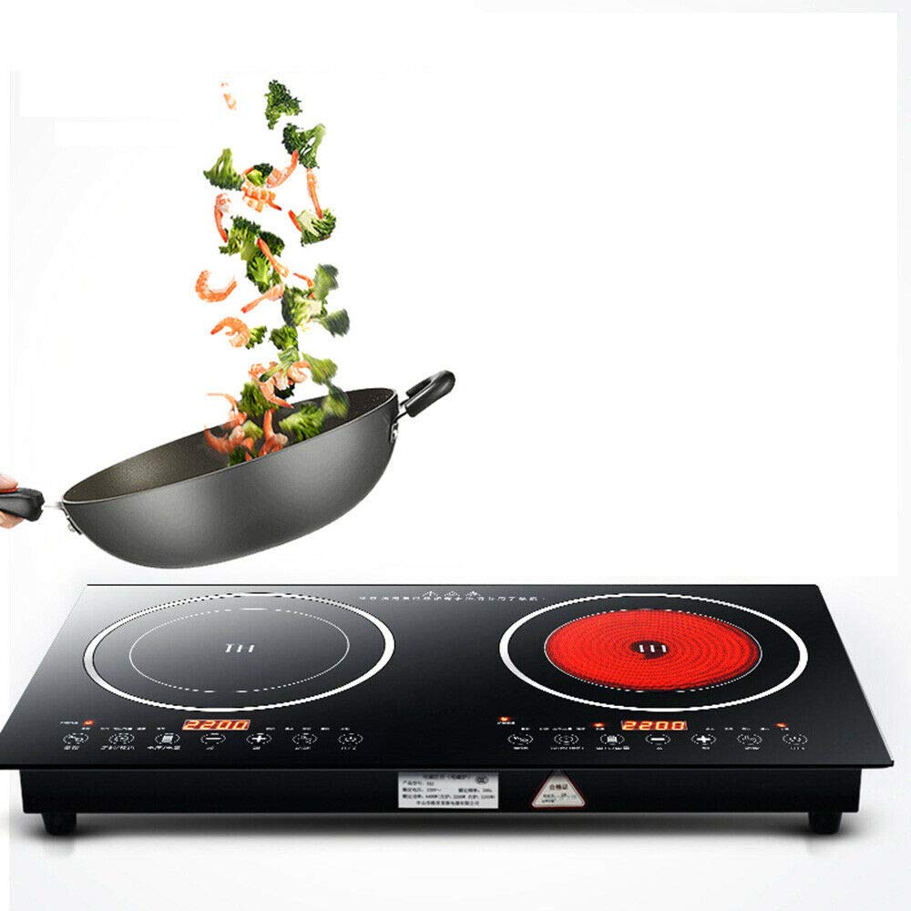 Portable Induction Cooktop - 110V 8-Level Electric Dual Burner Induction Cooker with Countertop Design, Compatible with Cast Iron Cookware - Perfect for Home Kitchen, Restaurant, Dorm & RV Cooking (USA Stock)