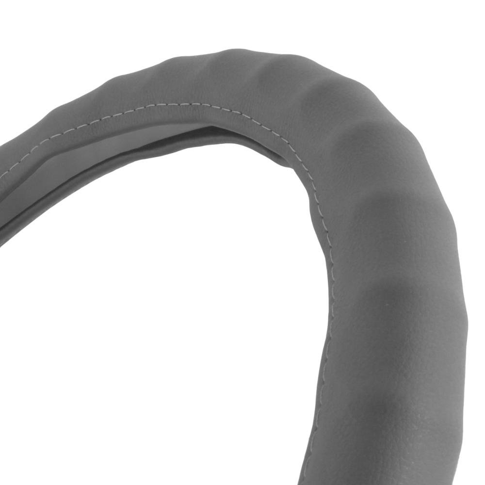 Motor Trend Ergonomic Grip Steering Wheel Cover - Genuine Leather (Gray) for Small Cars, SUVs & Boats (13.5-14.5
