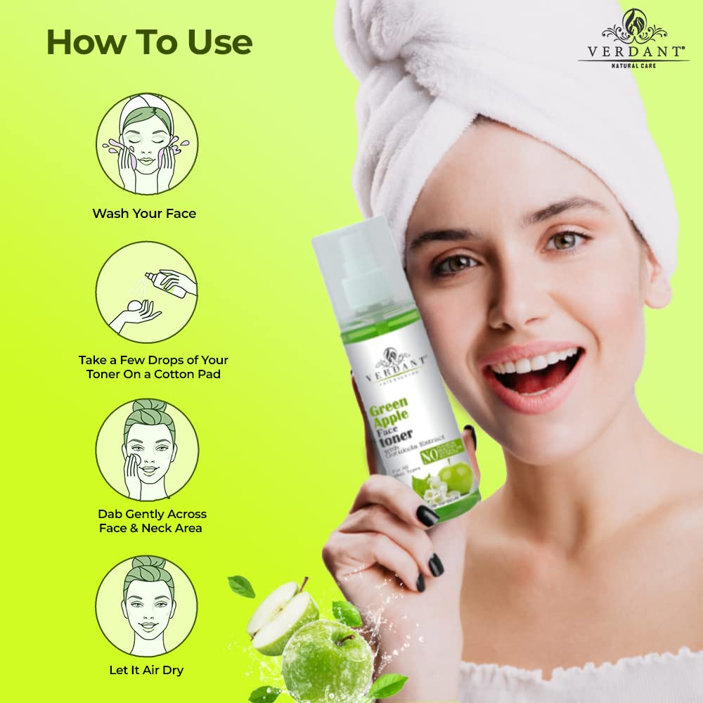 Verdant Green Apple Toner for Glowing Skin | Pore Minimizing & Acne Control Facial Toner | Alcohol-Free, Paraben-Free, Silicone-Free | 200ml | Hydrating & Refreshing for Daily Skincare Routine