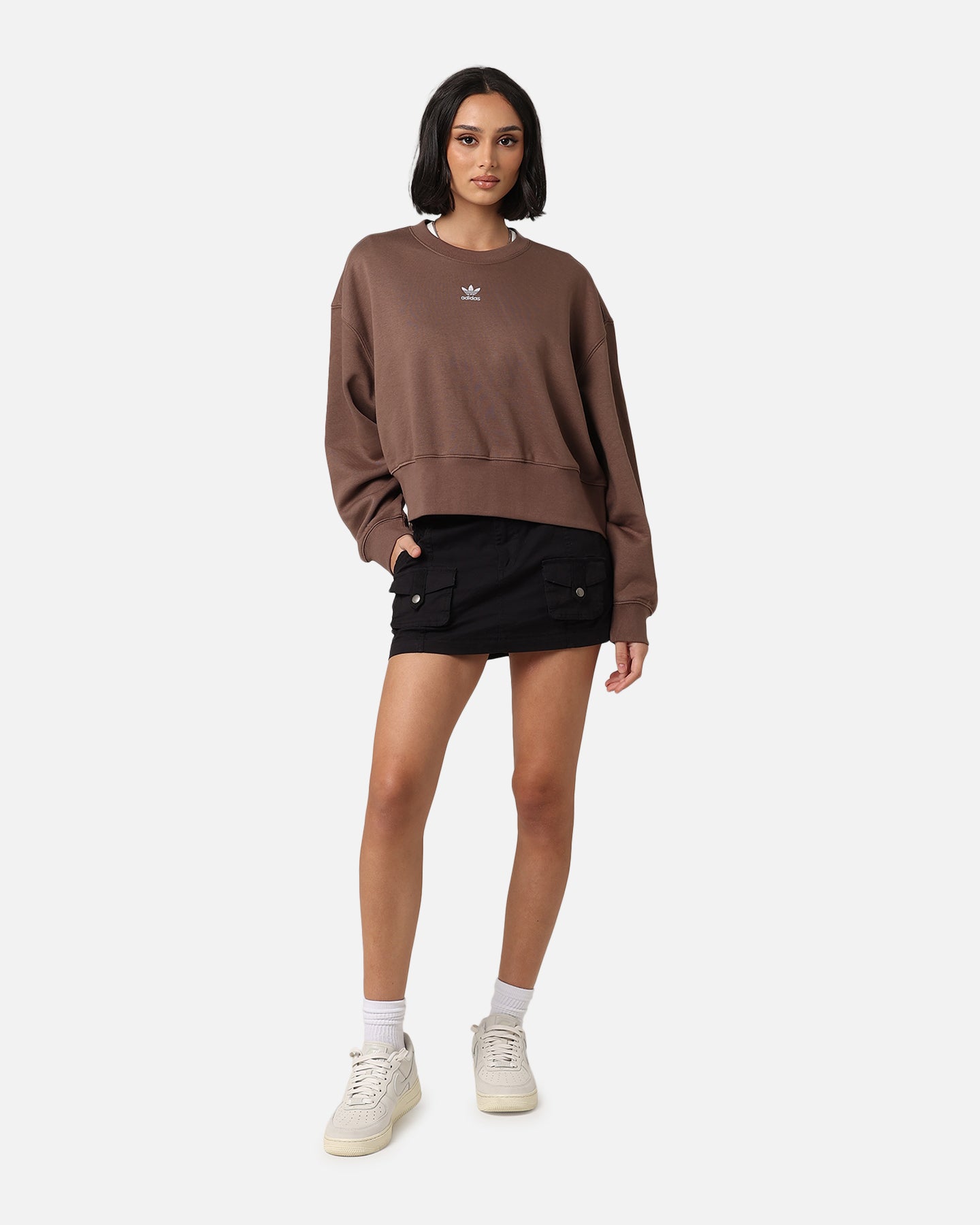 Adidas Women's Essentials Crewneck Sweatshirt - Soft Cotton Pullover Hoodie for Casual Wear & Lounge - Earth Strata Color - Perfect for Gym, Running & Everyday Comfort