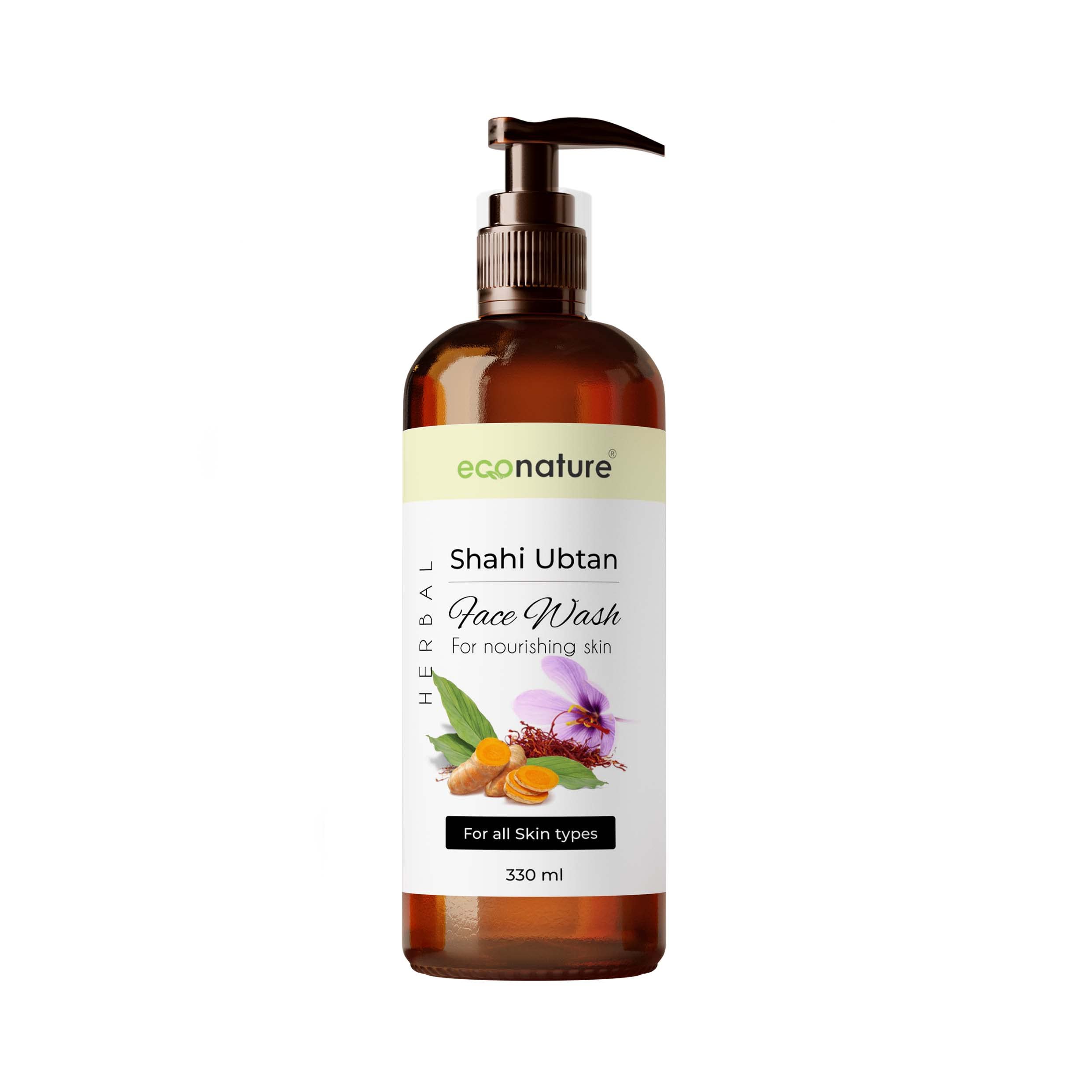 Econature Gentle Foaming Exfoliating Face Wash for Women & Men - 330ml Shahi Ubtan Formula | Deep Cleansing & Brightening | Perfect for Daily Skincare Routine & Travel