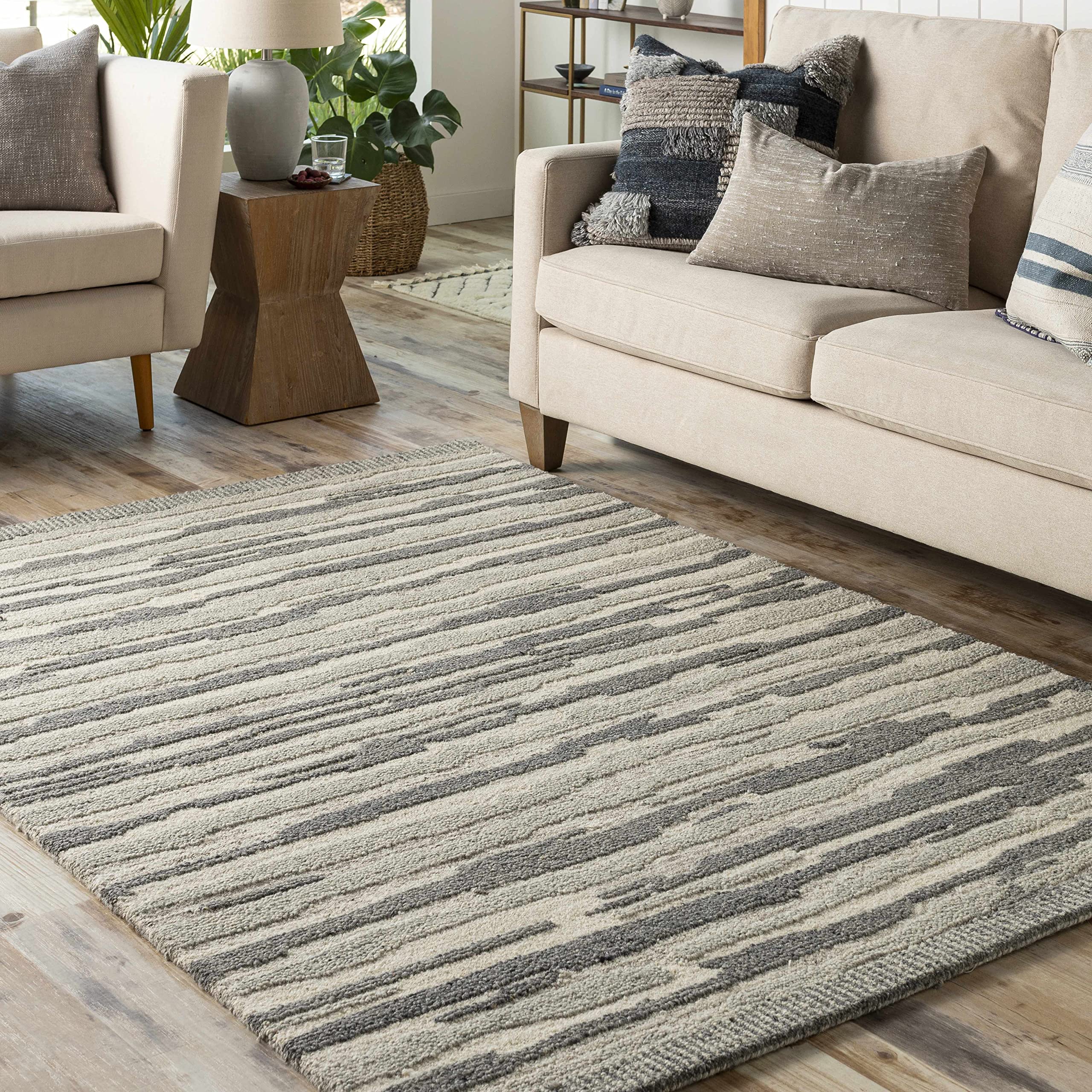Premium Hauteloom Pangascasan Wool Area Rug for Living Room & Bedroom - Soft Black, Gray, Beige 8'10