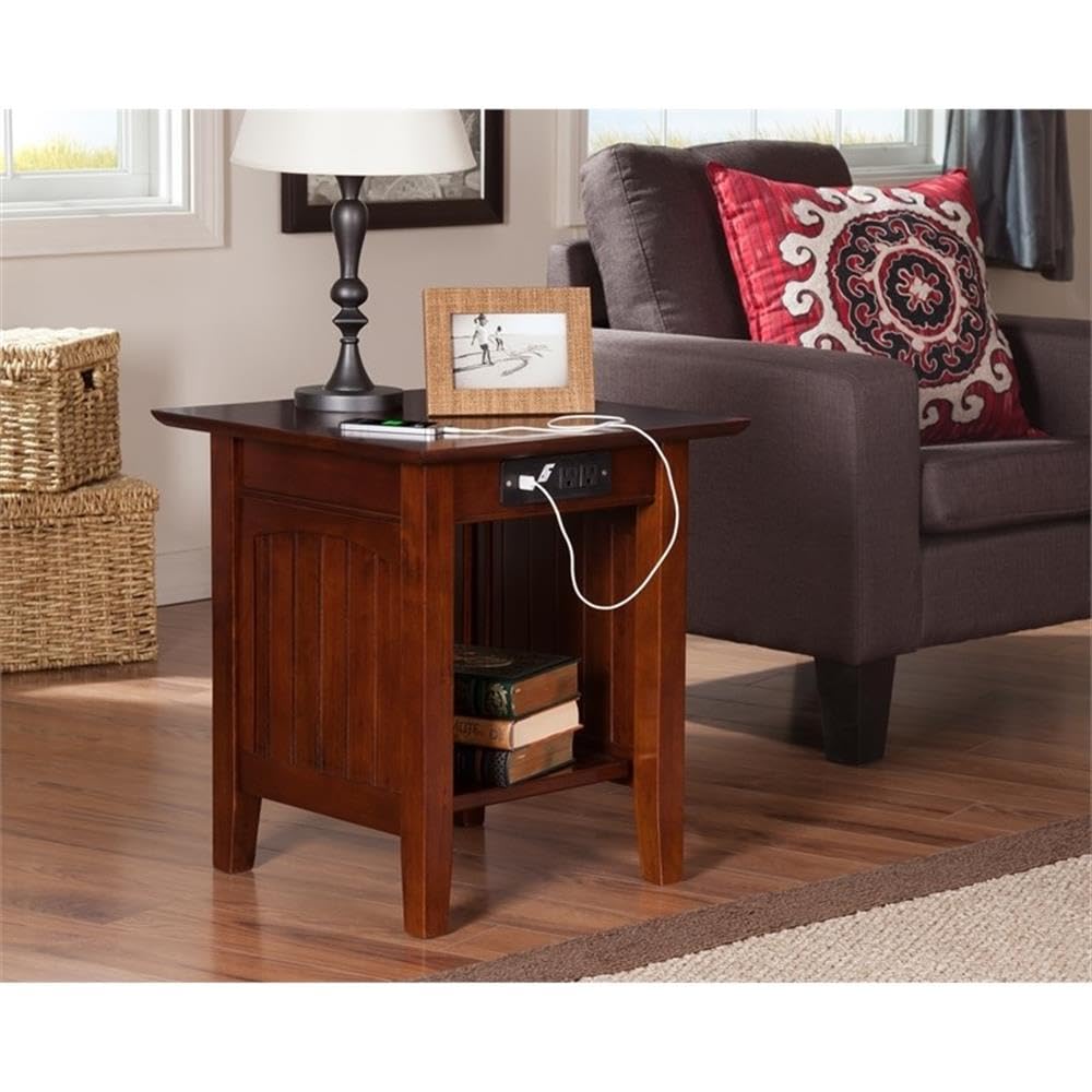 Modern Walnut Wood End Table with USB Charging Ports - Stylish Nightstand for Bedroom, Living Room & Office - Pemberly Row Contemporary Side Table
