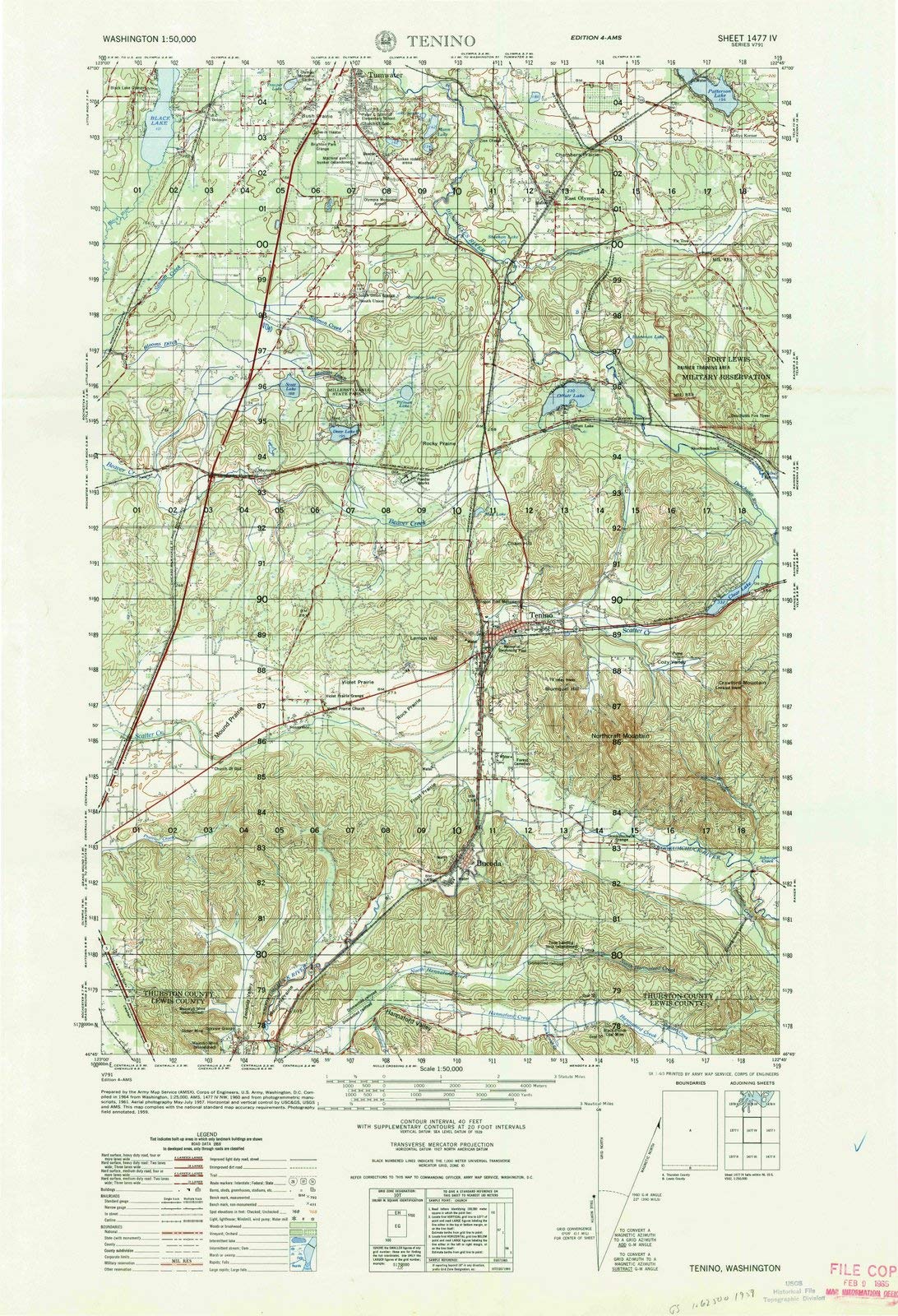 1964 Tenino, WA - Vintage USGS Topographic Wall Map - 30x44 Inch Large Historical Wall Art - Perfect for Home, Office & Classroom Decor