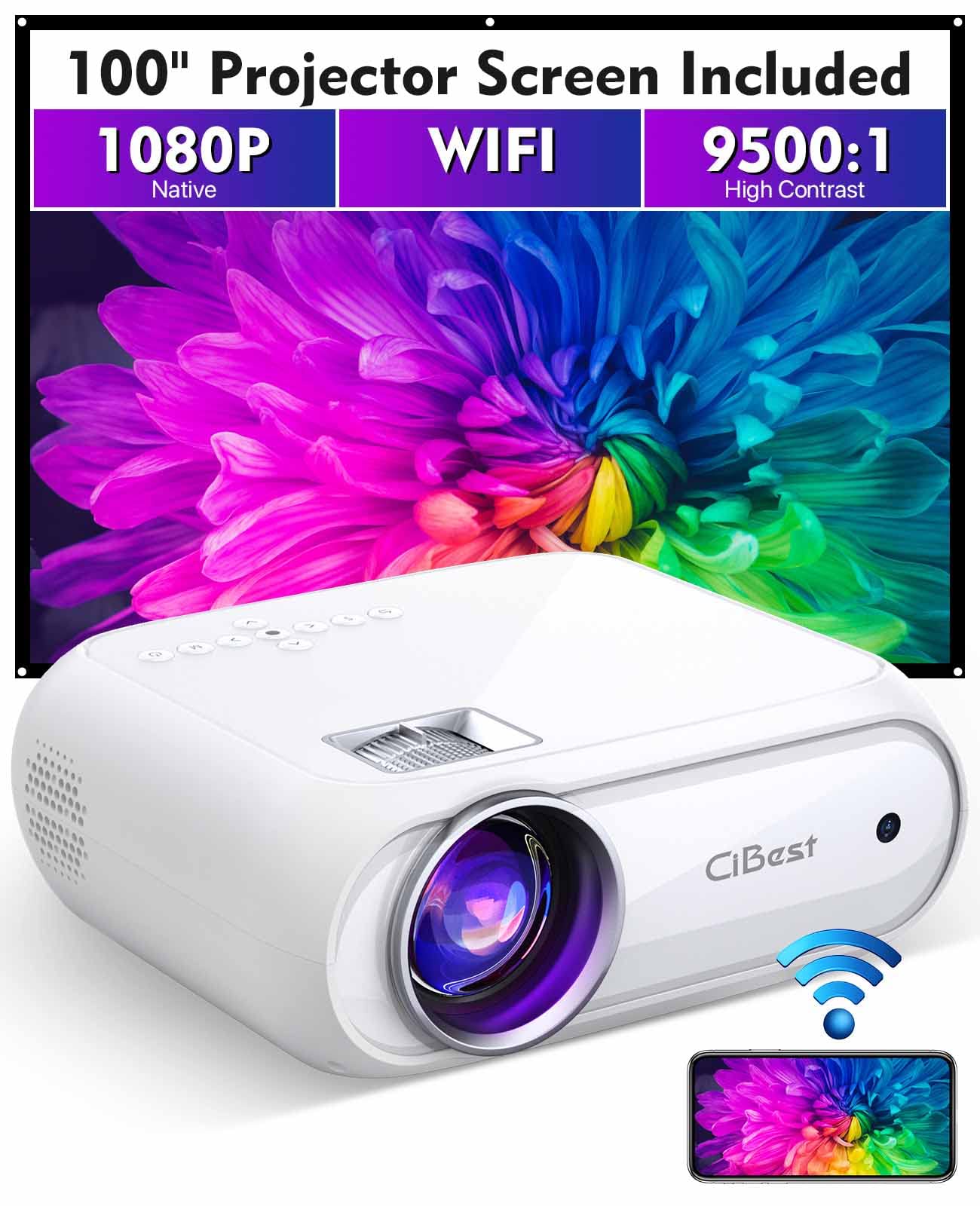 FUNTUSPIC-Ci Mini Projector 2024 - Native 1080P HD WiFi Projector with 8500 Lumens, Compatible with iPhone/Android/Smartphone/Tablet/Laptop/TV Stick/USB/PS5 - Includes 100