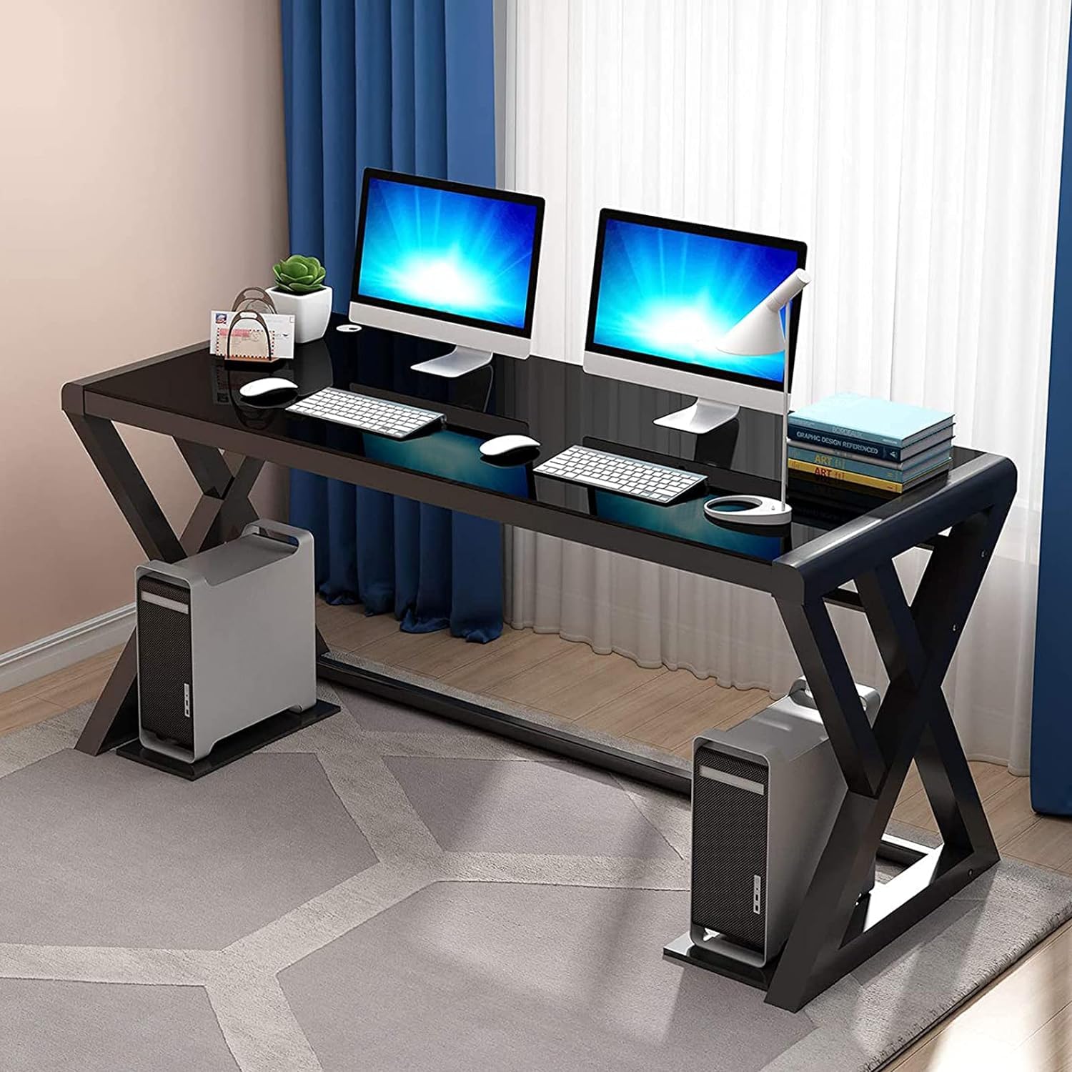 Modern Glass Computer Desk with Metal Frame - 55.1