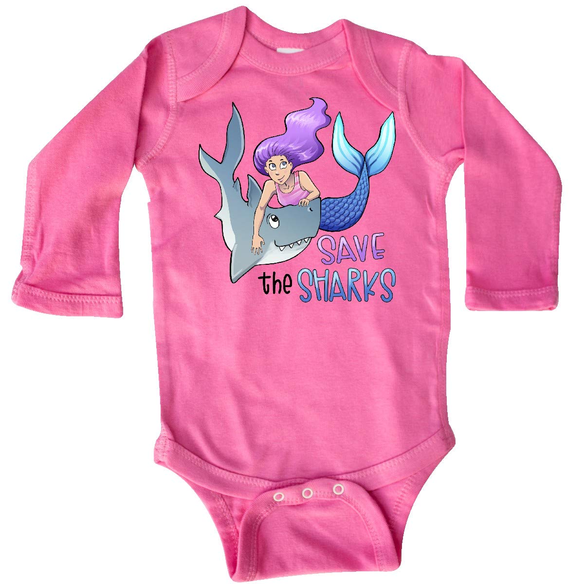 Inktastic Save The Sharks Mermaid Long Sleeve Baby Bodysuit - Cute Ocean Animal Theme for Boys & Girls - Perfect for Beach Trips, Birthday Gifts & Shark Conservation Support
