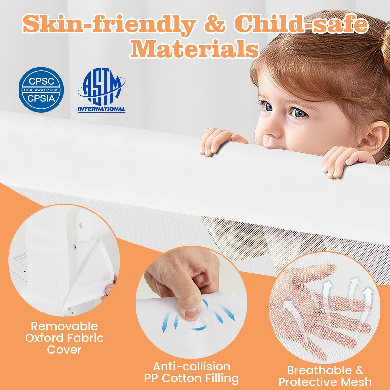 HONEY JOY Extra Long Foldable Portable Swing Down Safety Bed Rail for Toddlers - 47 Inch White Bed Guard Rail for Crib, Twin, Full, Queen & King Size Mattresses - Perfect for Travel, Home & Child Safety (1 Pack)