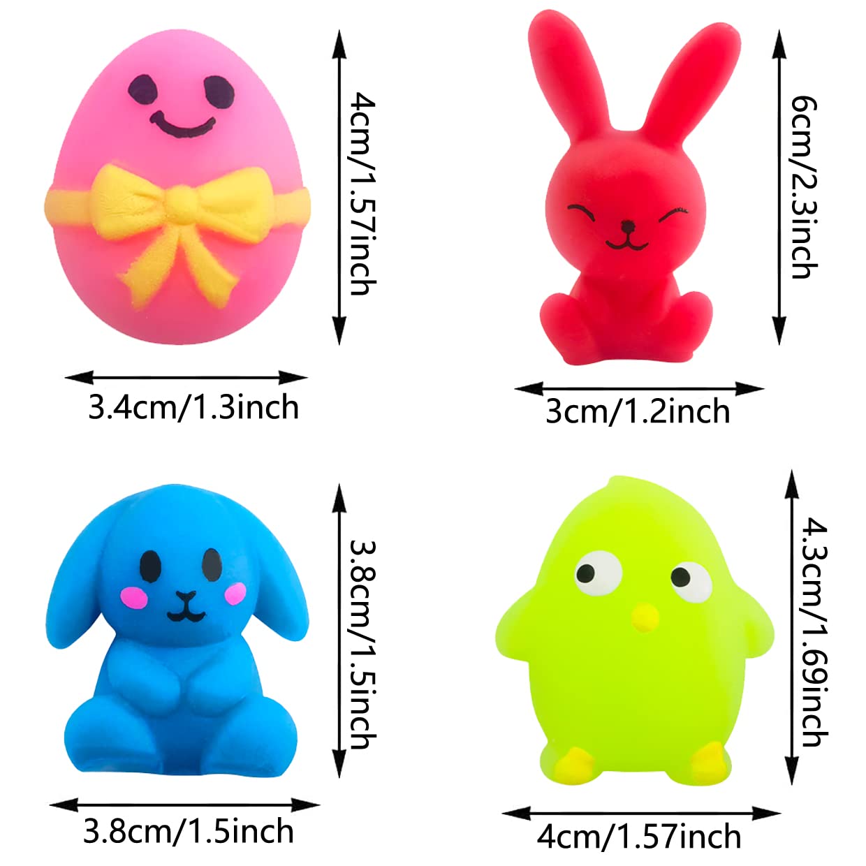 48 Pcs Easter Mochi Squishy Toys - Mini Cute Stress Relief Squeeze Toys for Kids, Easter Basket Stuffers & Party Favors - Fun Sensory Fidget Toys for Anxiety Relief, Classroom Rewards and Easter Egg Hunt Prizes