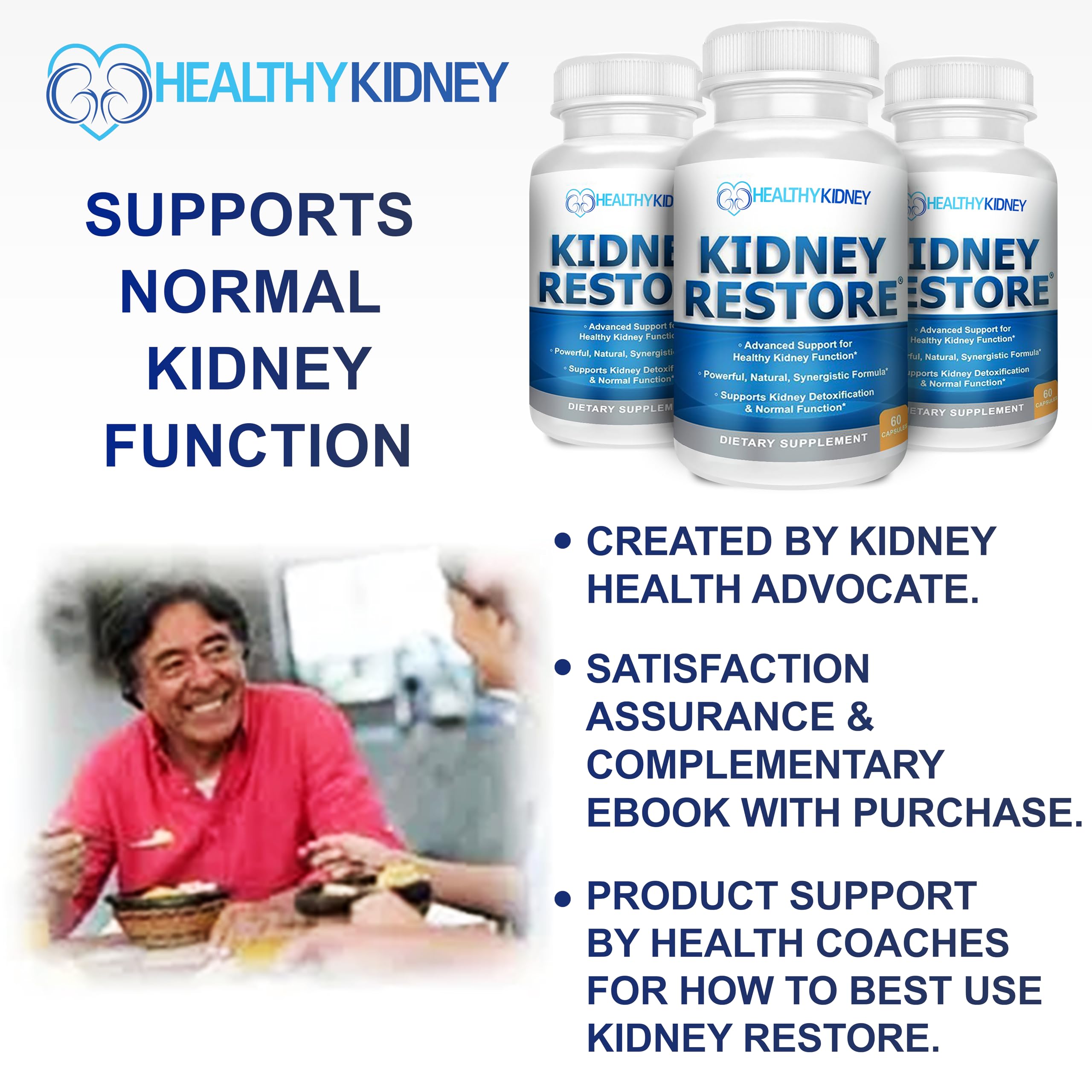 Kidney Restore Supplement - Natural Kidney Cleanse & Support for Normal Kidney Function | Kidney Health Vitamins (60 Capsules) | Detox & Daily Wellness Support