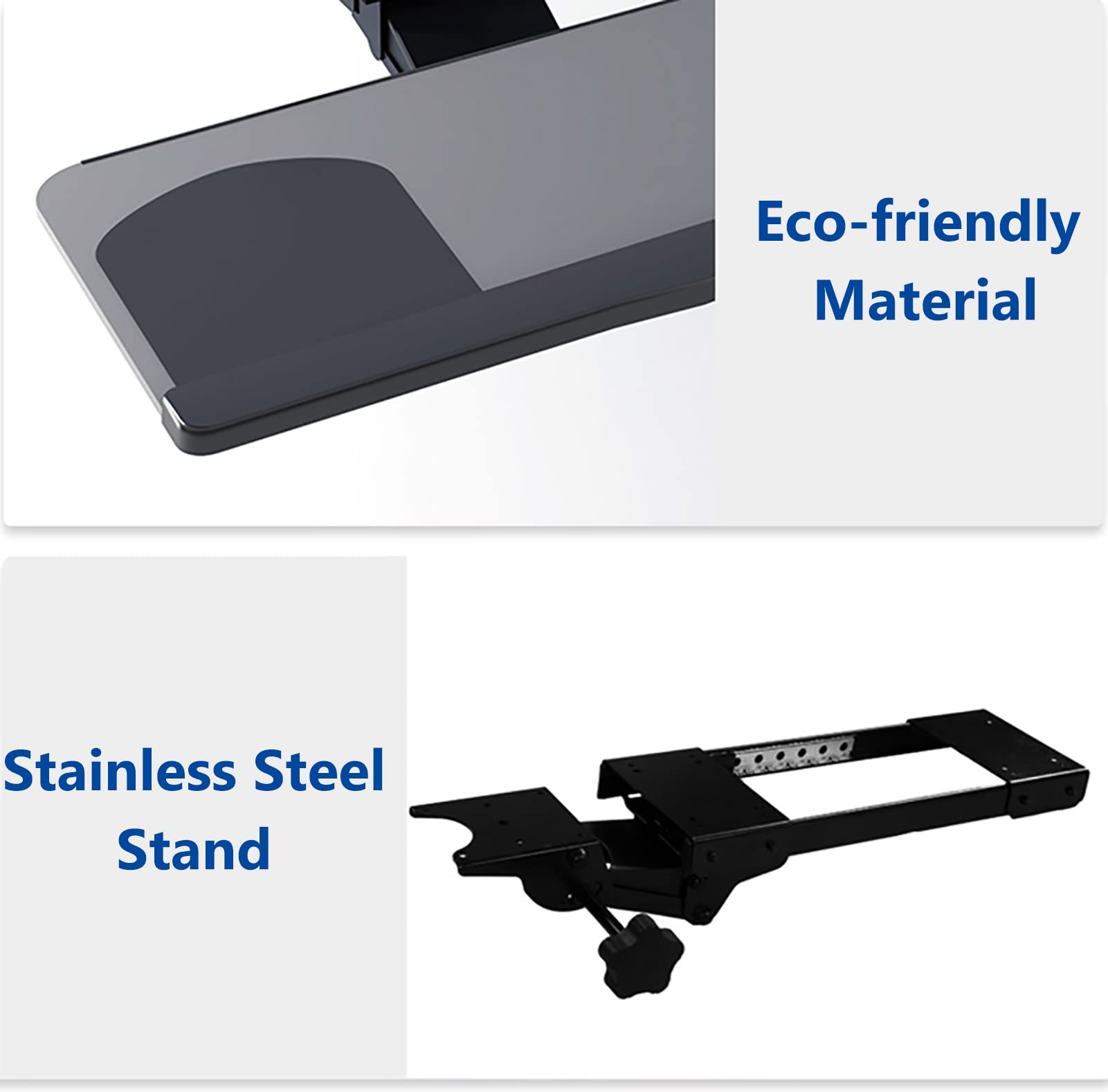 Ergonomic Under Desk Keyboard Tray - Adjustable Sliding Drawer with Wrist Rest for Gaming & Office Work, Black (20.5