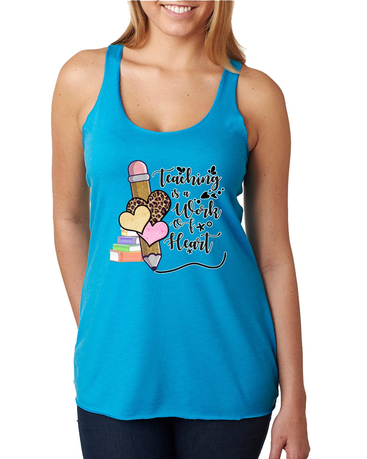Teaching is a Work of Heart Pop Culture Tri-Blend Racerback Tank Top - Soft & Comfortable Teacher Apparel for Women - Perfect for Classroom, School Events & Casual Wear