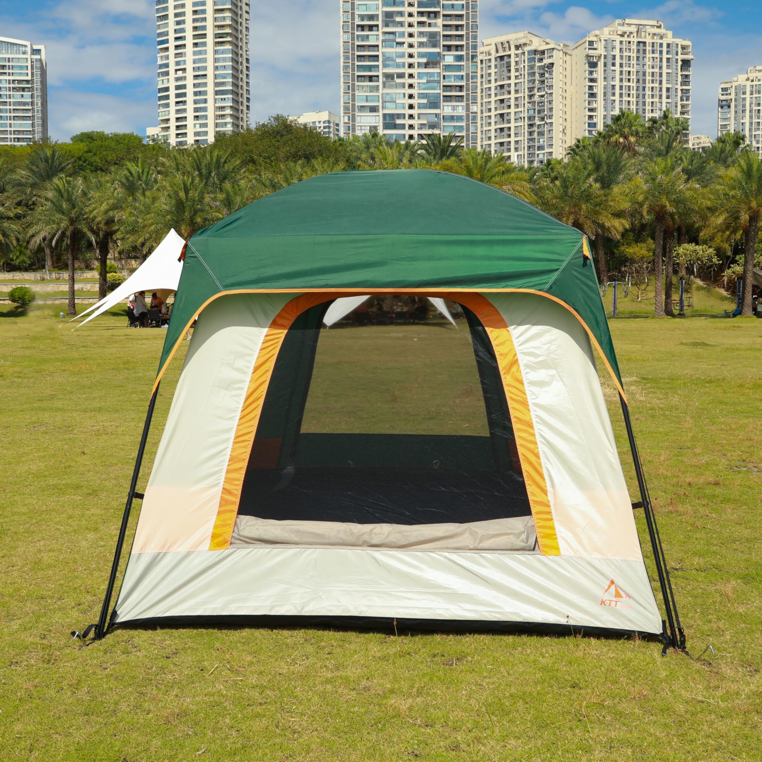 KTT Large Family Cabin Tent for 6-8 People - Waterproof Straight Wall Design with 3 Doors & 3 Mesh Windows - Spacious Outdoor Camping Tent for Picnics, Family Gatherings & Friends Trips - Perfect for Backyard, Beach & National Park Adventures