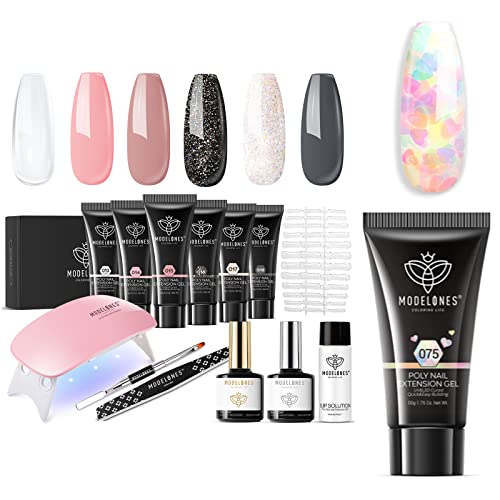 Modelones Poly Nail Gel Glitter Heart 50ML - 6 Color Poly Nail Extension Gel Kit for Long Lasting Nail Art | Perfect for DIY Manicures, Salon Nail Extensions & Special Occasion Glam Looks