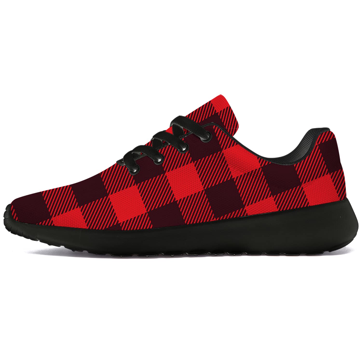 Men's & Women's Buffalo Plaid Running Shoes - Black Red Tartan Check Sneakers for Walking, Tennis & Casual Wear - Size 13 Men/15.5 Women - Perfect Gift for Boys & Girls
