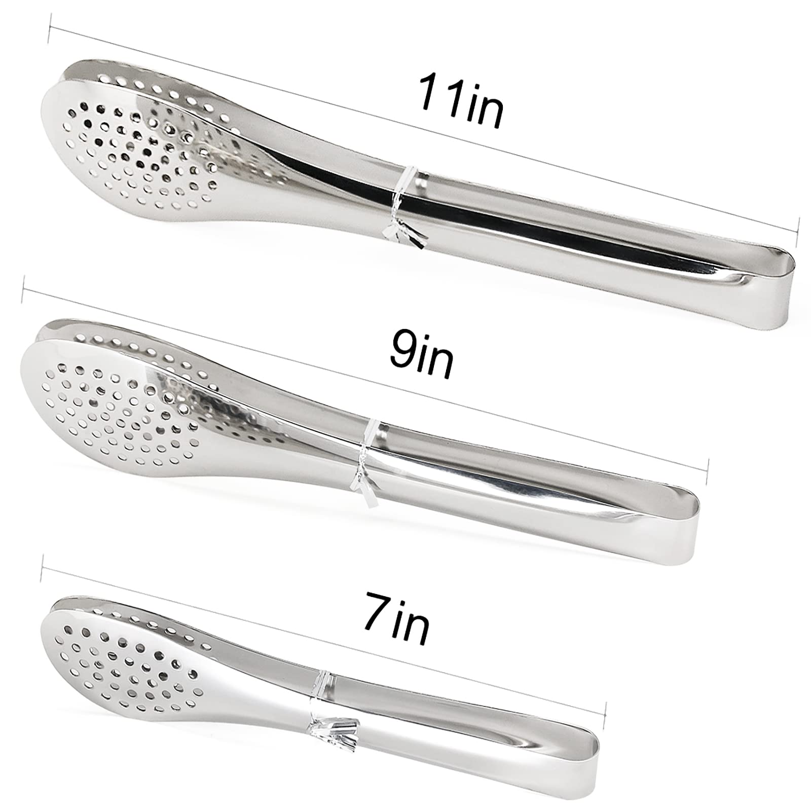 TOPULORS Stainless Steel Tongs Set (7/9/11 Inch) - Heavy Duty Kitchen & BBQ Cooking Tongs for Grilling, Frying, Baking, Salad - Dishwasher Safe Serving Utensils for Food, Ice, Toast, Pastry - Perfect for Home Kitchen, Outdoor BBQ, Buffet & Restaurant Use