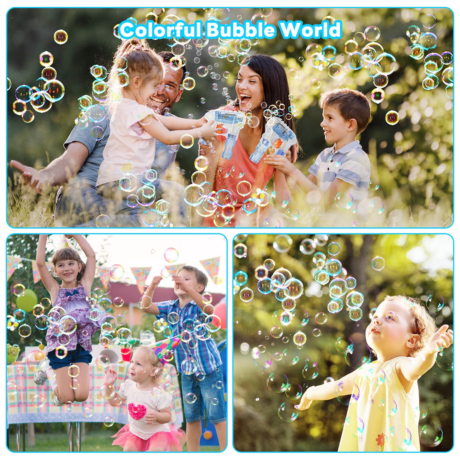 Kid Odyssey 2 Pack Bubble Blaster Gun with 4 Refill Bottles & Multicolor LED Lights - Fun Bubble Machine for Kids Birthday Parties, Outdoor Play, Summer Activities - Perfect Gift for Toddlers Boys Girls