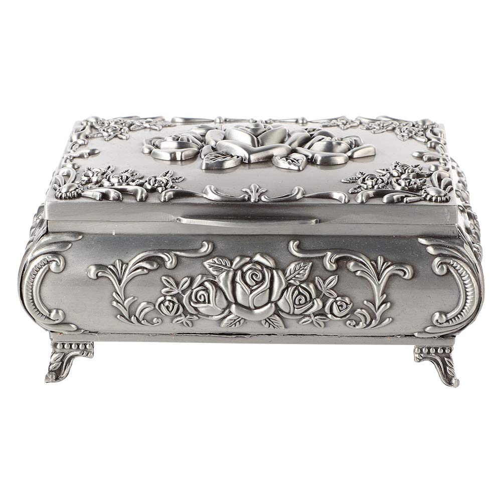 TMISHION Vintage Jewelry Box Organizer - Zinc Alloy Metal Rose Carved Display Case for Rings, Earrings & Necklaces | Jewelry Storage & Display Solution for Home, Boutique & Gift Shop