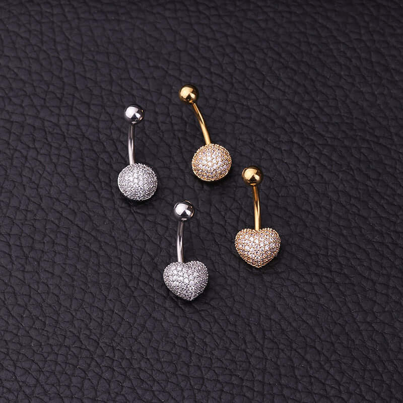 14G Dainty Heart Belly Button Ring - Gold Plated Surgical Steel Navel Piercing Jewelry for Women | ER8532 | Perfect for Everyday Wear, Beach Outfits & Summer Fashion