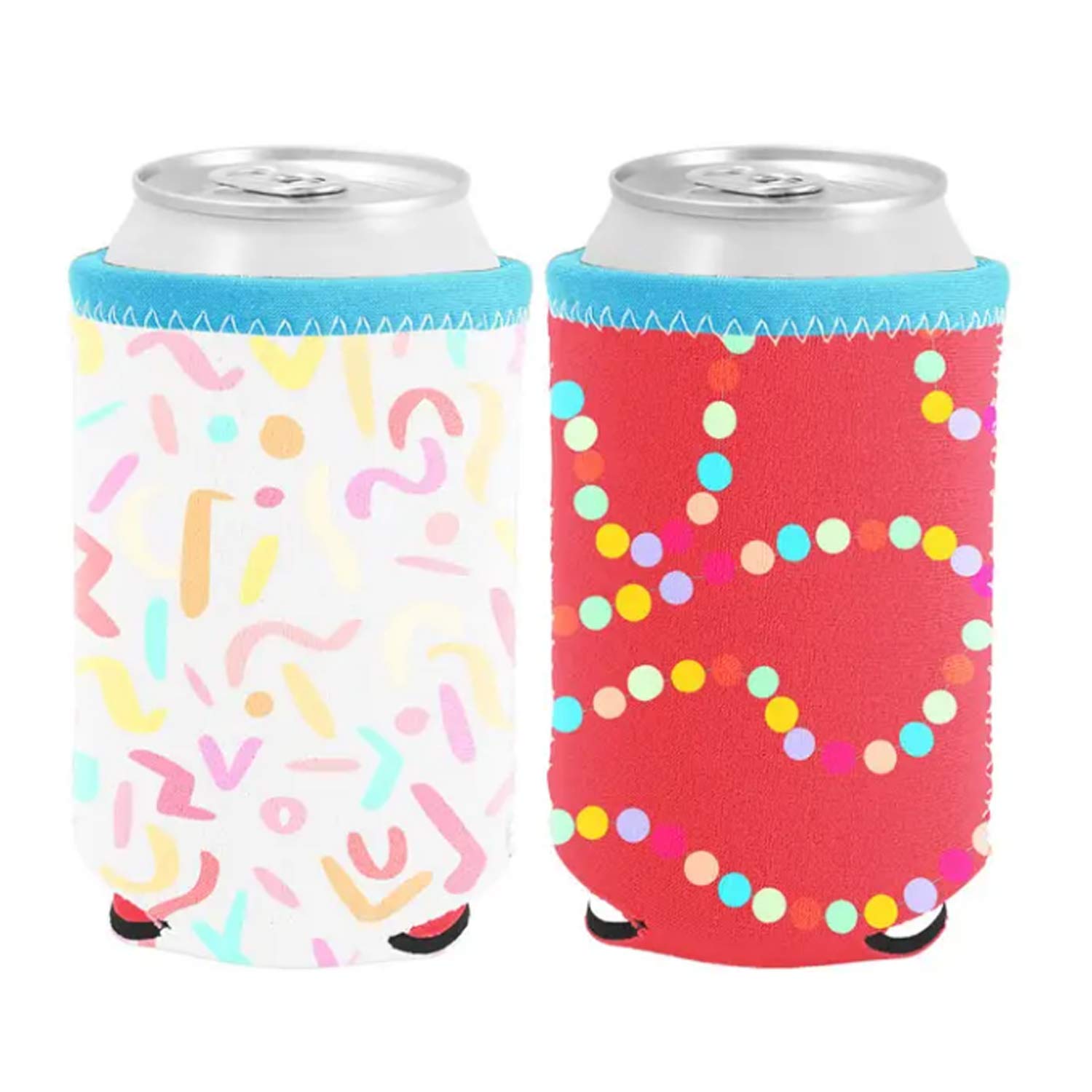 TOOT Sugar Rush Reversible Can Cooler Sleeve (2-Pack) - Red Multi Color Insulating Beer & Soda Holder - Perfect for Pool Parties, BBQs & Outdoor Events