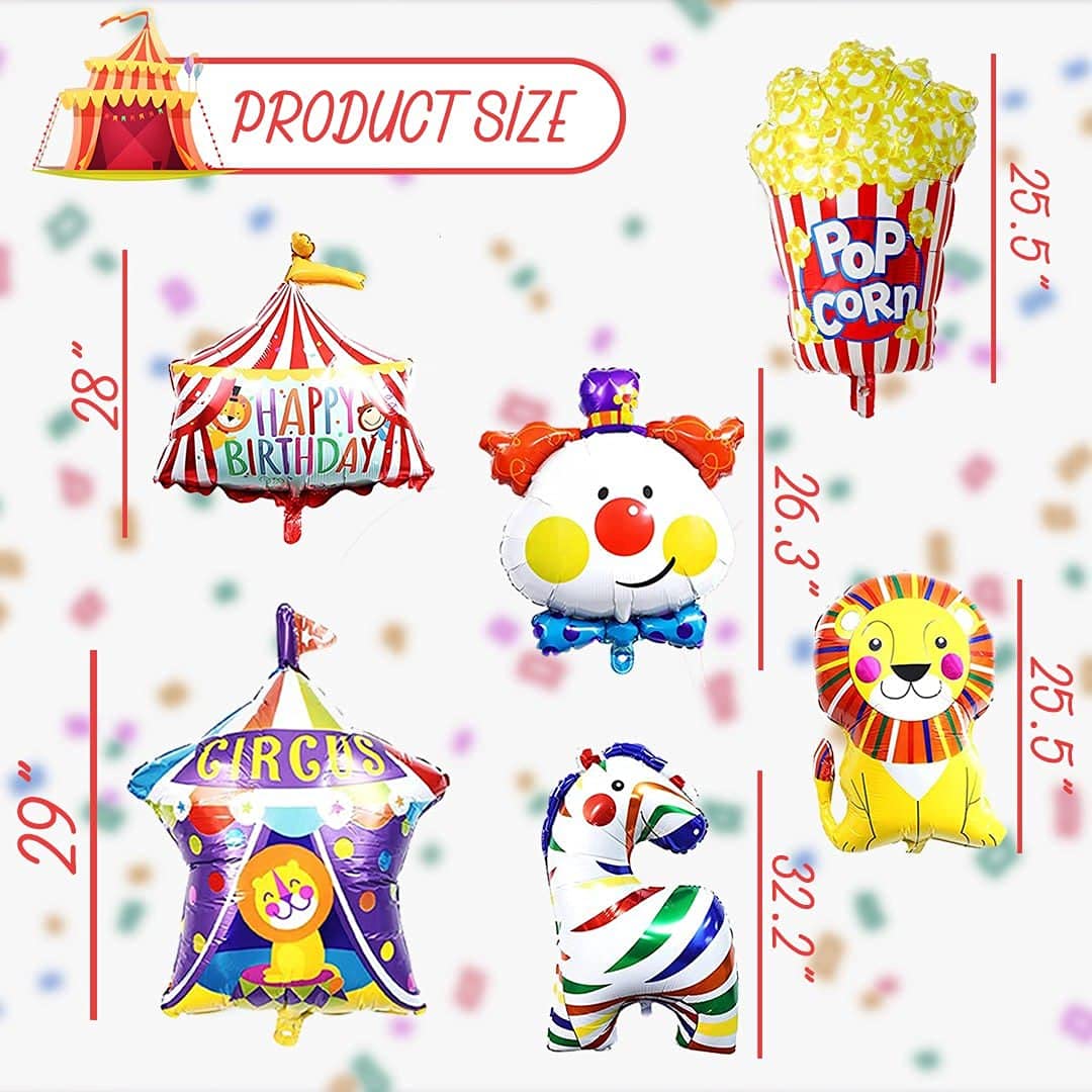 6 PCS Carnival Foil Balloons - Animal Theme Party Decorations for Circus Birthday, Festival & Bouquet Decor | Perfect for Kids Birthday Parties, Baby Showers & Carnival Themed Events