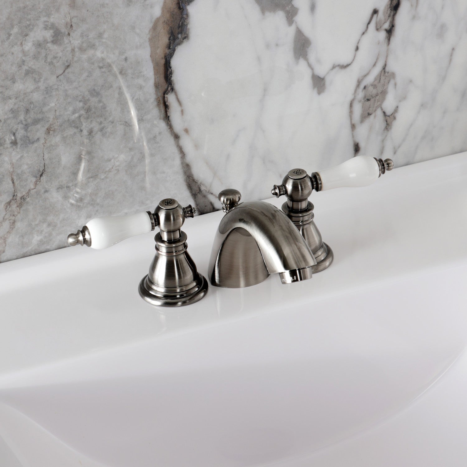 American Patriot KB953APL 3-Hole Deck Mount Mini Widespread Bathroom Faucet - Two Handle Design with Pop-Up Drain - Black Stainless Steel - Perfect for Small Bathroom Sinks and Powder Rooms