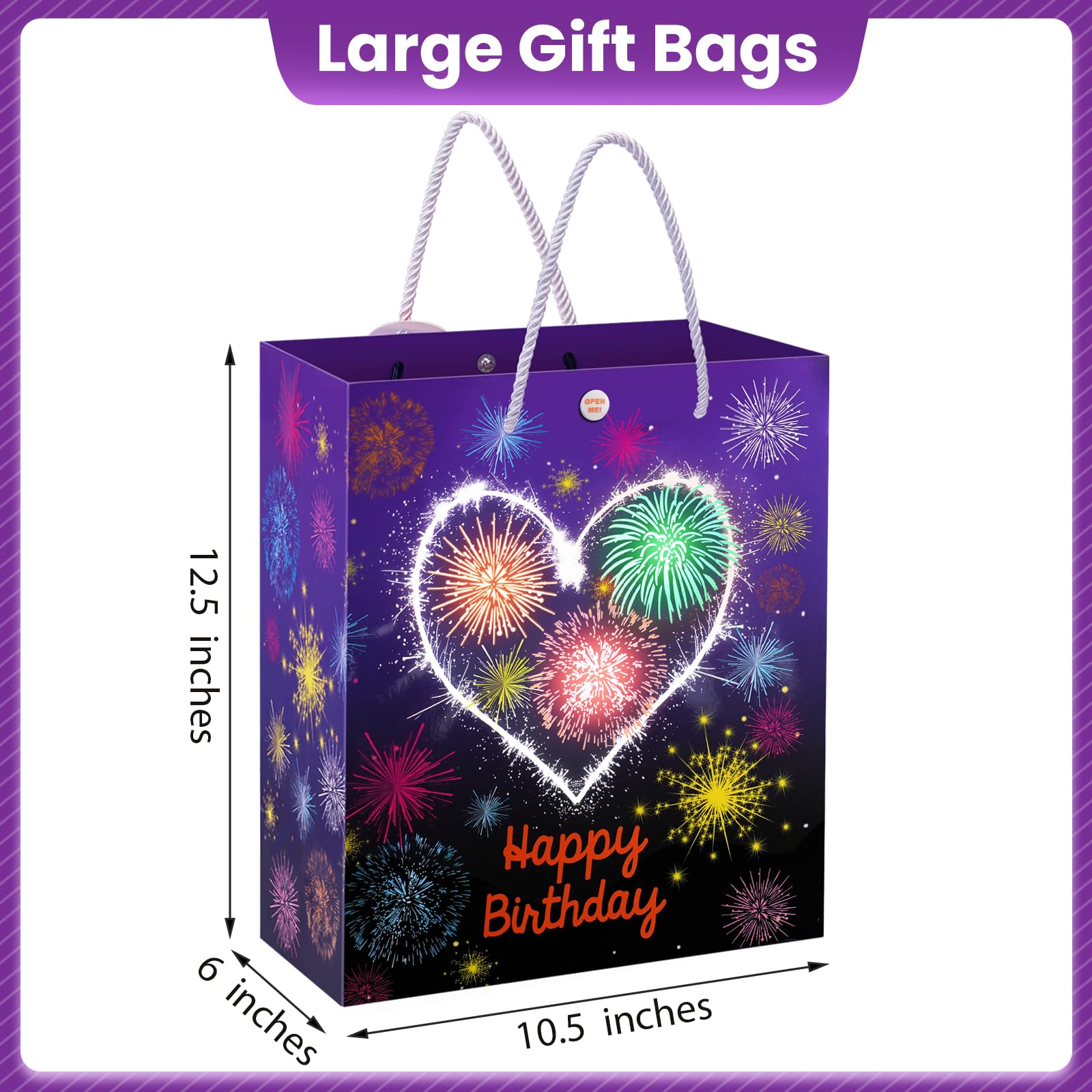 Magical Light Up Sound Birthday Gift Bags with Fireworks & Cheering Effects - Large Party Favor Bags for Women, Men, Wife, Husband - Perfect for Birthdays, Anniversaries & Celebrations
